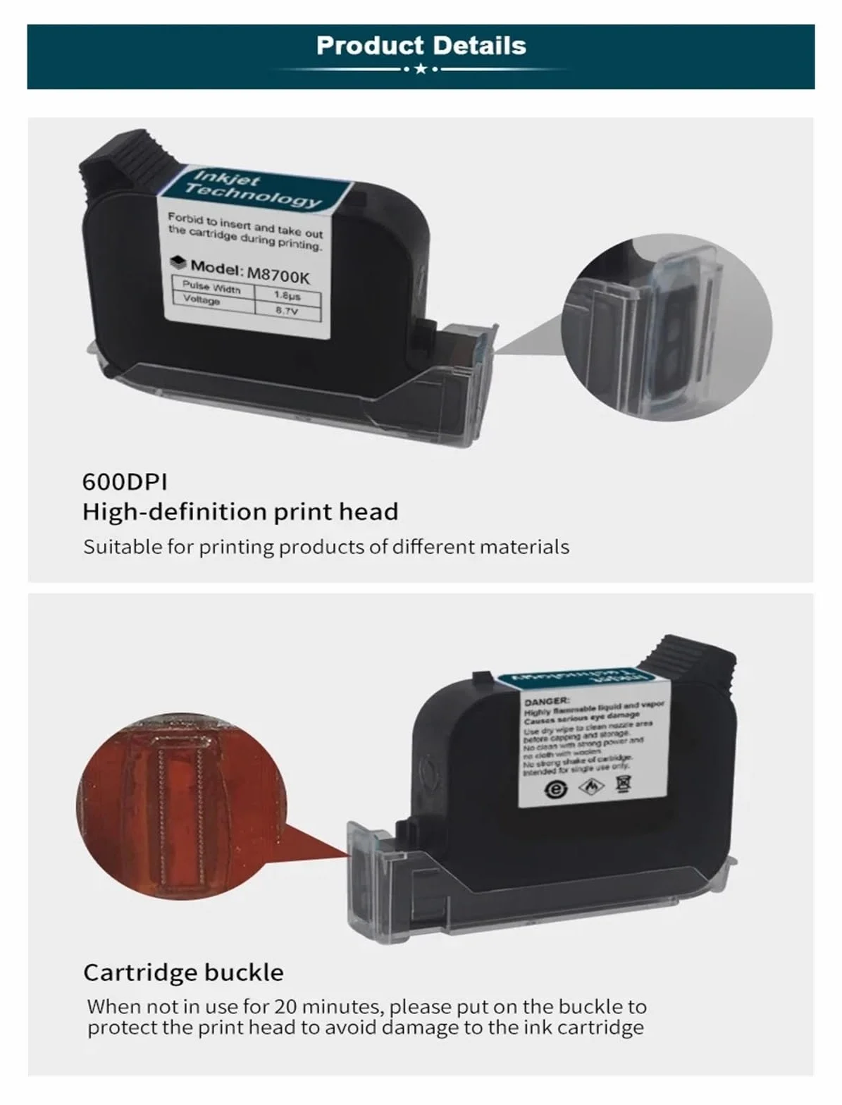 A Level Ink Ręczna drukarka atramentowa online Wkład szybkoschnący czarny B Level 12,7 mm Oryginalne części biurowe Drukowanie wieloformatowe(5PCS)