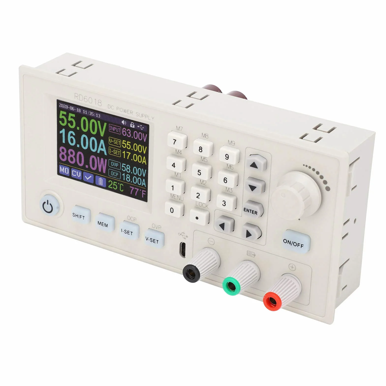 Zunate Regulowana Przetwornica Boost 1080 W DC-DC |Regulator Obniżający Napięcie 6–70 V do 0–60 V z Wi-Fi, Wyświetlacz LCD RD6018W (RD6018-W)