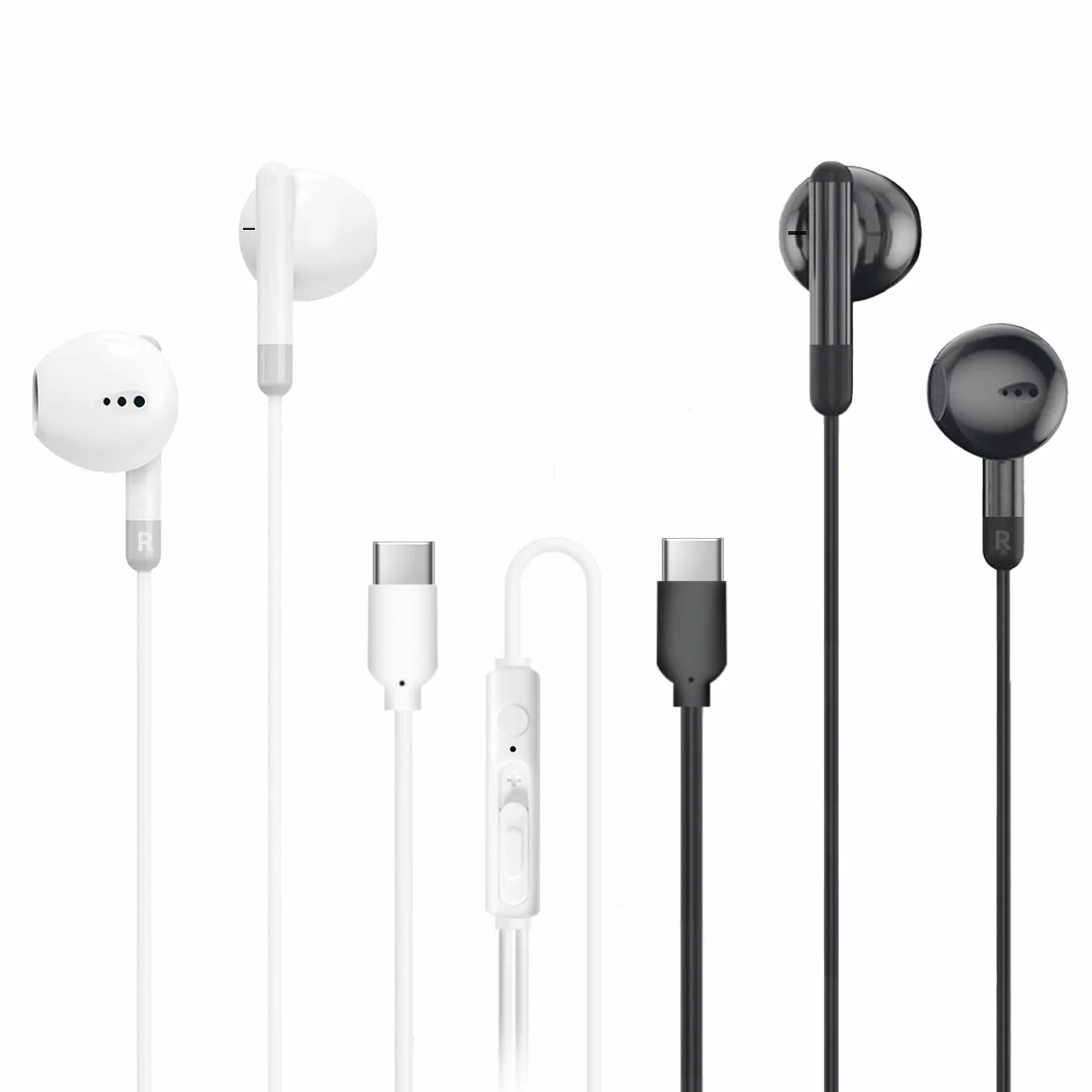 MAS CARNEY Słuchawki USB Type-C TH8 Douszne z Mikrofonem Kompatybilne z iPhone 15 16 iPad Pro Samsung Galaxy S25 S24 S23 A55 A53 Google Pixel Huawei Mi Oppo Czarny Biały