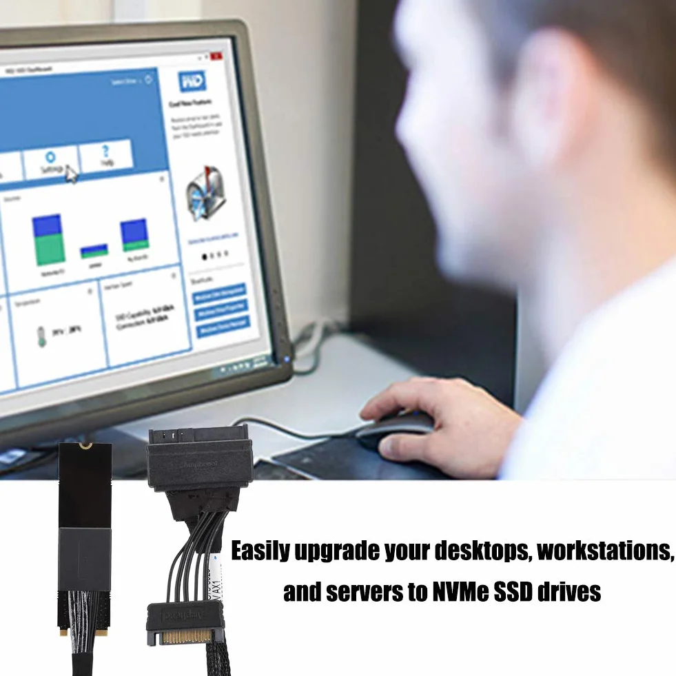 Kabel U.2 do M.2 SF-8639 Szybki Adapter do Dysków SSD NVMe w Stacjonarnych Stacjach Roboczych 50 Cm
