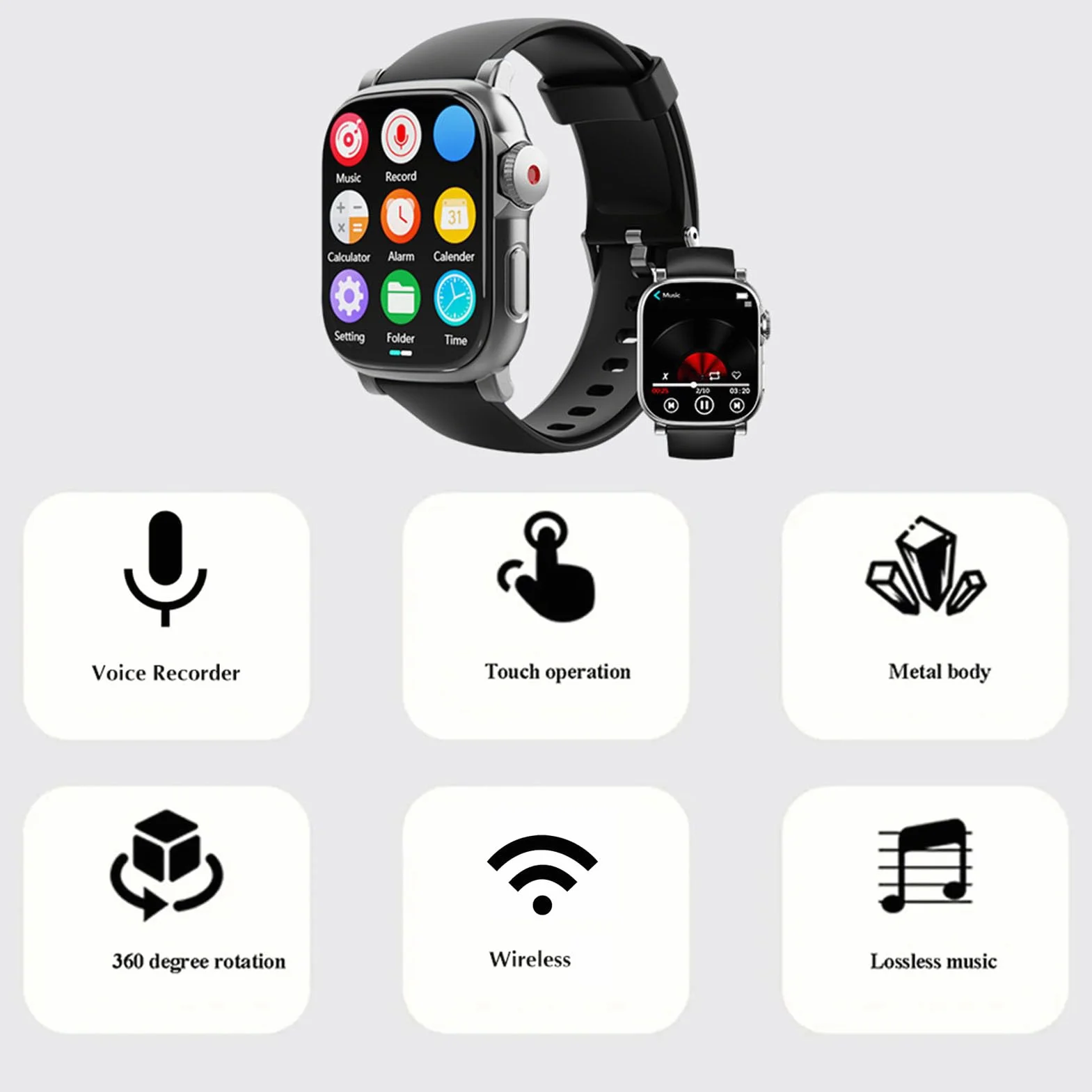 Sxhlseller Przenośny Odtwarzacz MP3 z Bluetooth 5.4, Odtwarzacz Muzyki z 2,01-calowym Ekranem Dotykowym do Biegania Sportowego, Dyktafon, Monitor Fitness (128GB)
