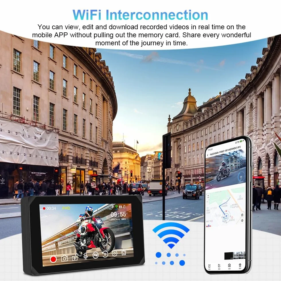 Wyświetlacz VSYSTO Motorrad Carplay, Bezprzewodowy Carplay i Android Auto, Nawigacja GPS, Czujniki Ciśnienia w Oponach, 5-Calowy Ekran Dotykowy WiFi HD 1080P Przednia i Tylna Kamera Motocyklowa (CS5)
