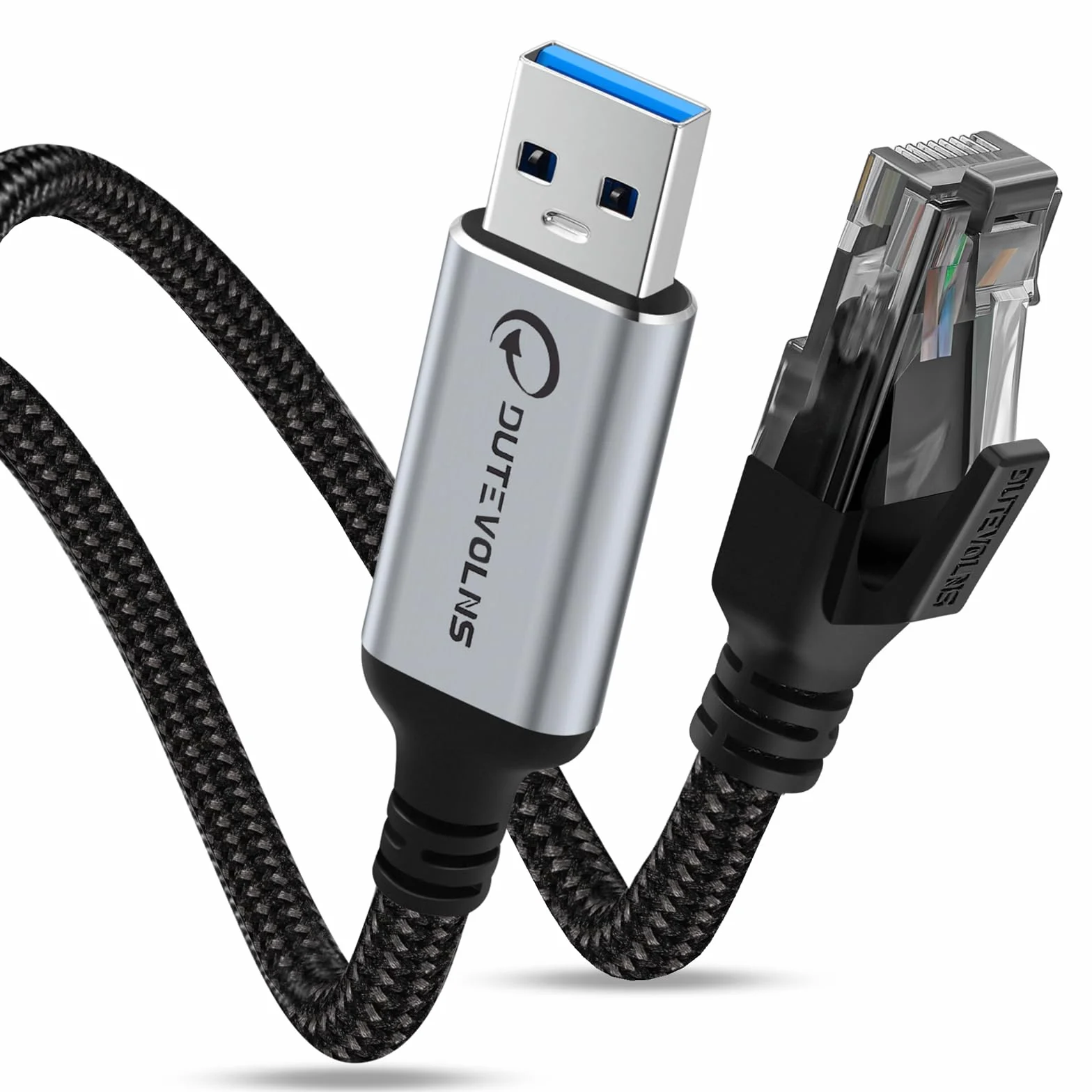 Kabel USB-C do Ethernetu 5m, Typ 3.0 A Męski do RJ45 Męski Kabel Nylonowy, Bezpośrednie Podłączenie Gigabit, Kompatybilny z Laptopem, Stacjonarnym, Przełącznikiem, Windows10, Windows11