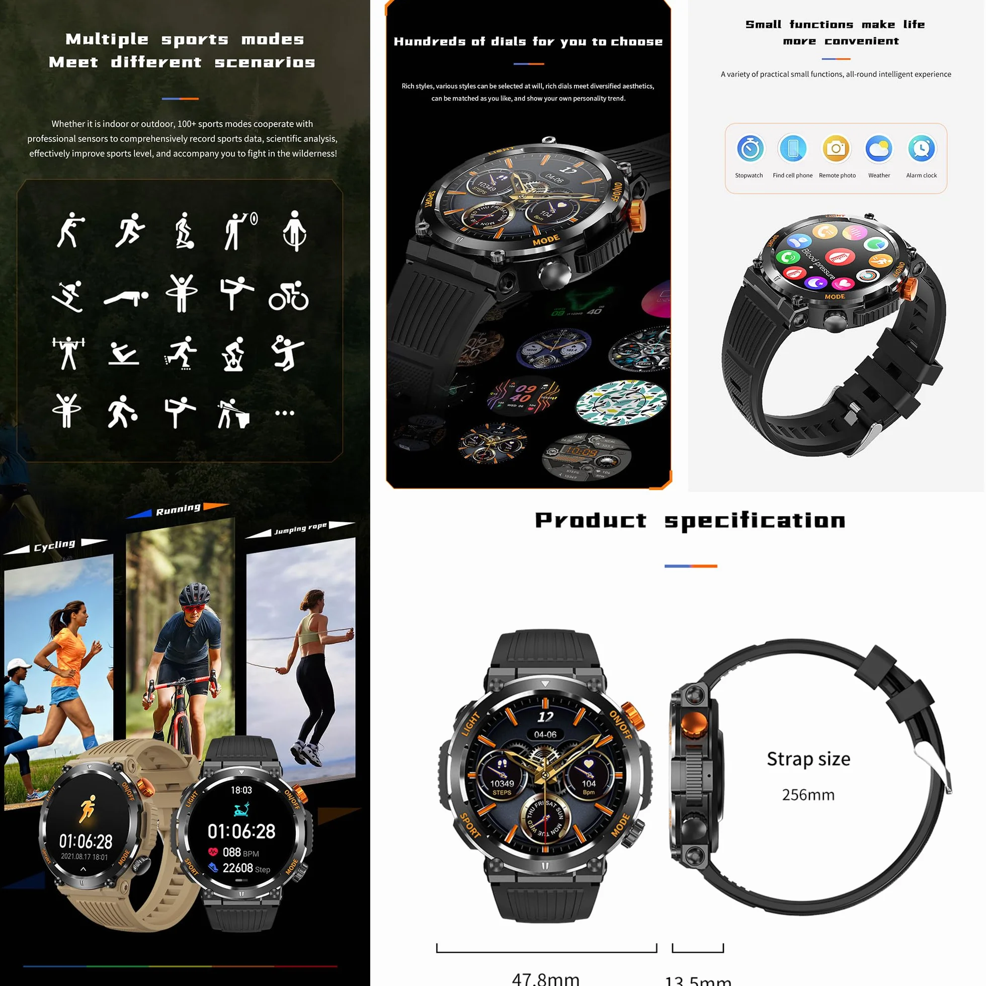 Smartwatch Inteligentny Zegarek Męski z Połączeniami, 1.46" Wodoodporny Smart Watch Sportowy z Latarka, Kompas, Pulsometr Ciśnienie Krwi Bransoletka Aktywność Cyfrowy Zegarek dla IOS Android (czarny)