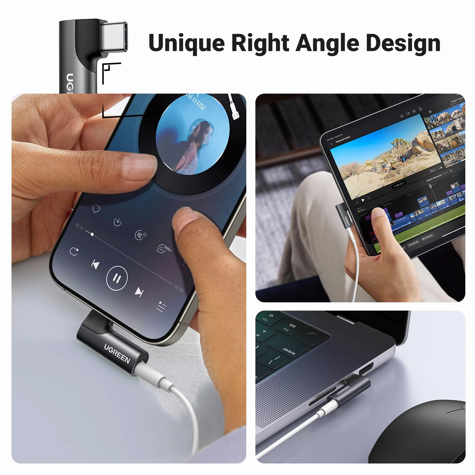 UGREEN Adapter USB typu C na Jack 3,5 mm DAC Chip Słuchawki Mikrofon 90 stopni Kompatybilny z iPhone 16 Plus Pro MAX Galaxy S25 Ultra iPad 2024 Pixel 9 XL (czarny)