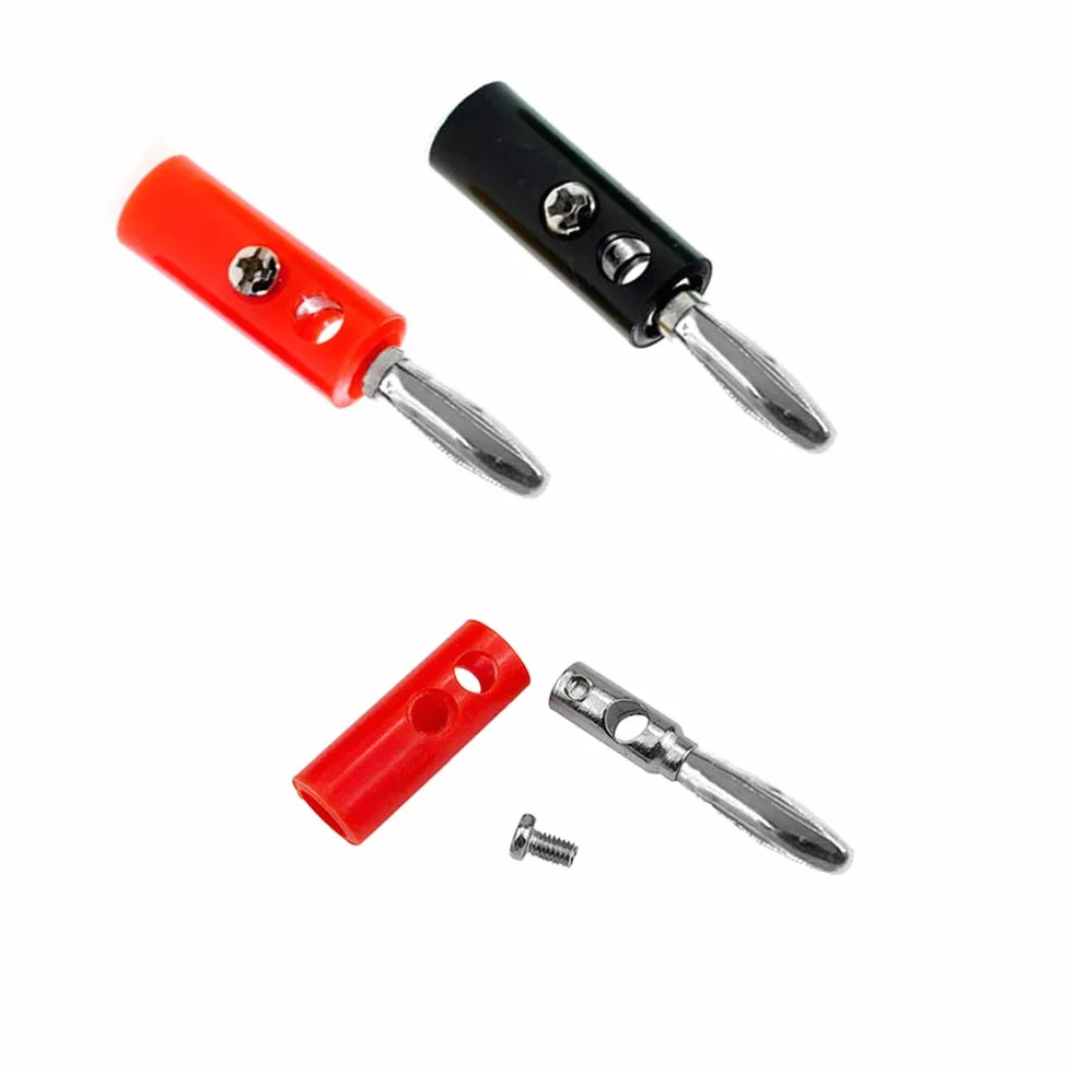30 par wtyków bananowych klasy premium, 4 mm, niklowane, wtyki bananowe i zestaw zacisków do bindingu, do głośników audio, wzmacniaczy (czerwone + czarne)