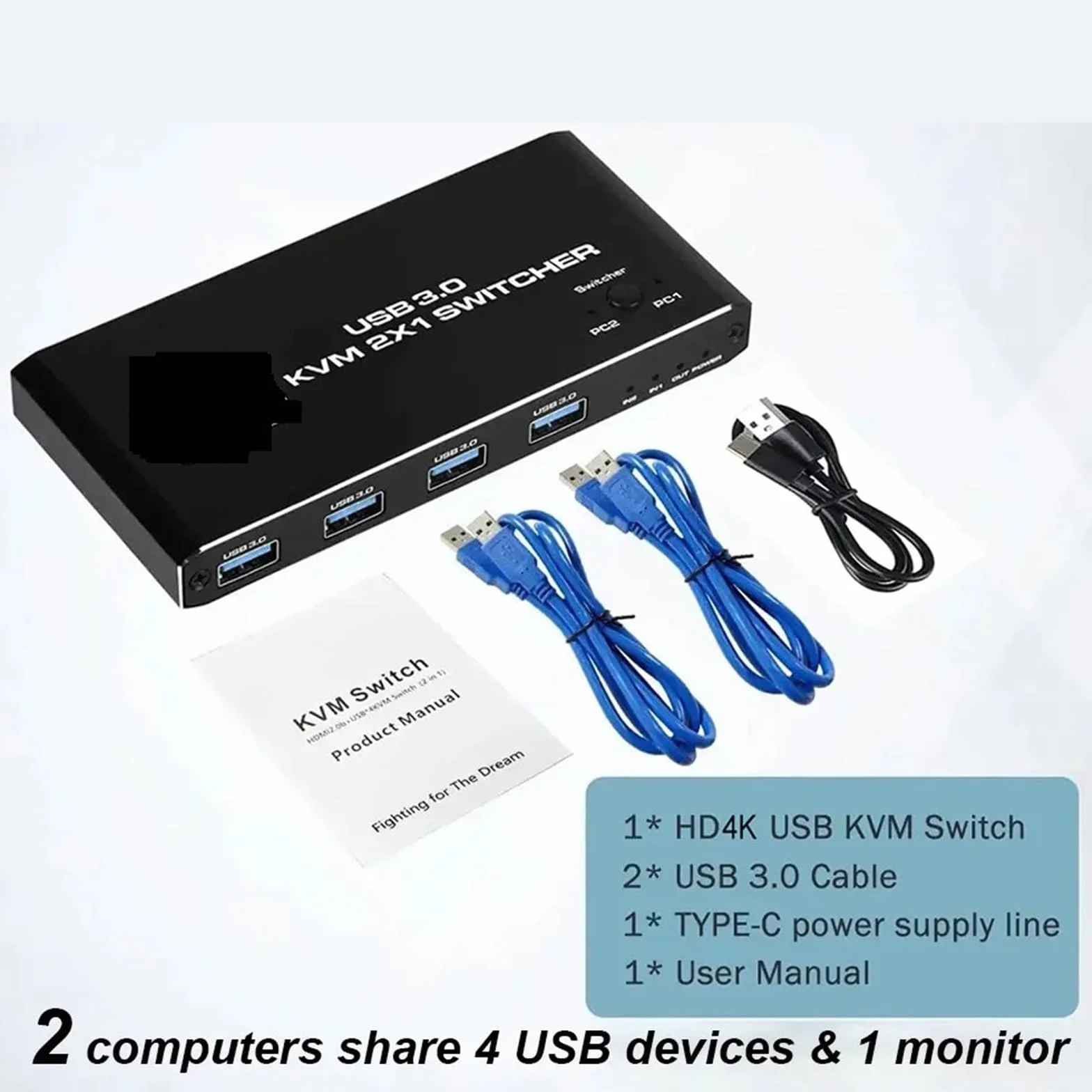 Przełącznik KVM 4K przy 60 Hz kompatybilny z HDMI przełącznik USB 3.0 Hub stacja dokująca stacja dokująca 2 PC udział 4 urządzenia USB klawiatura mysz drukarka (kontroler przewodowy)