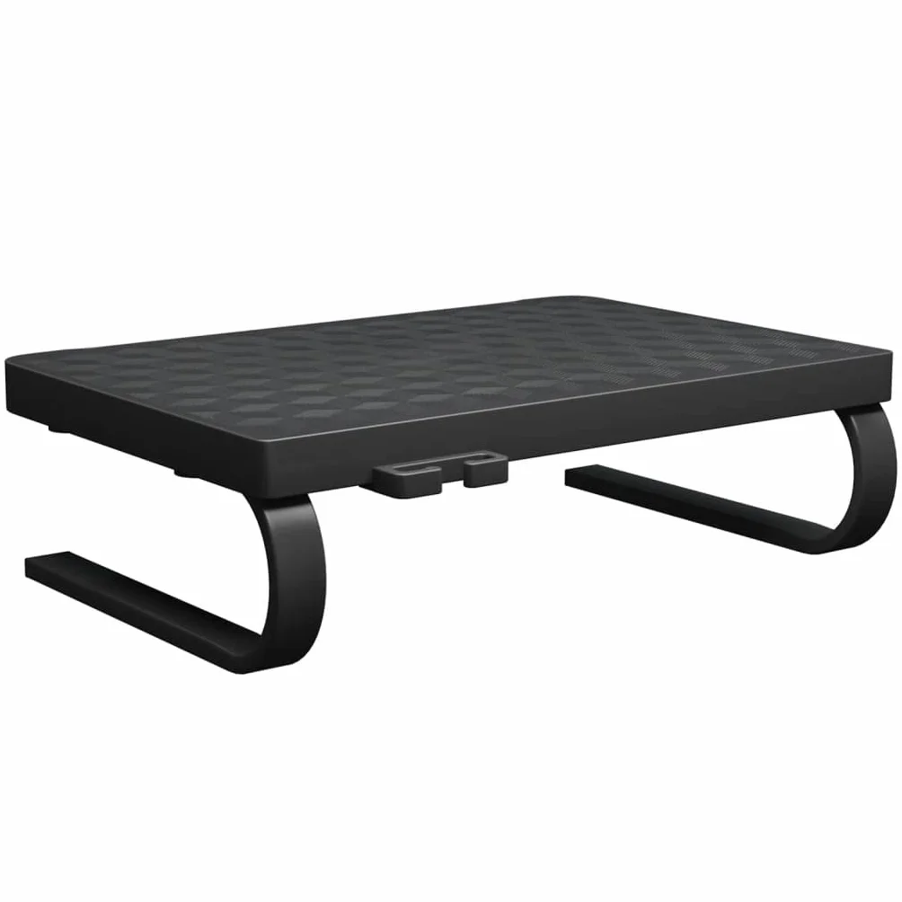 Stojak na monitor czarny 37 x 28 x 11,5 cm wykonany z HIPS, minimalistyczna nakładka na biurko do monitora i urządzeń multimedialnych, miejsce do przechowywania pod podstawką na klawiaturę i
