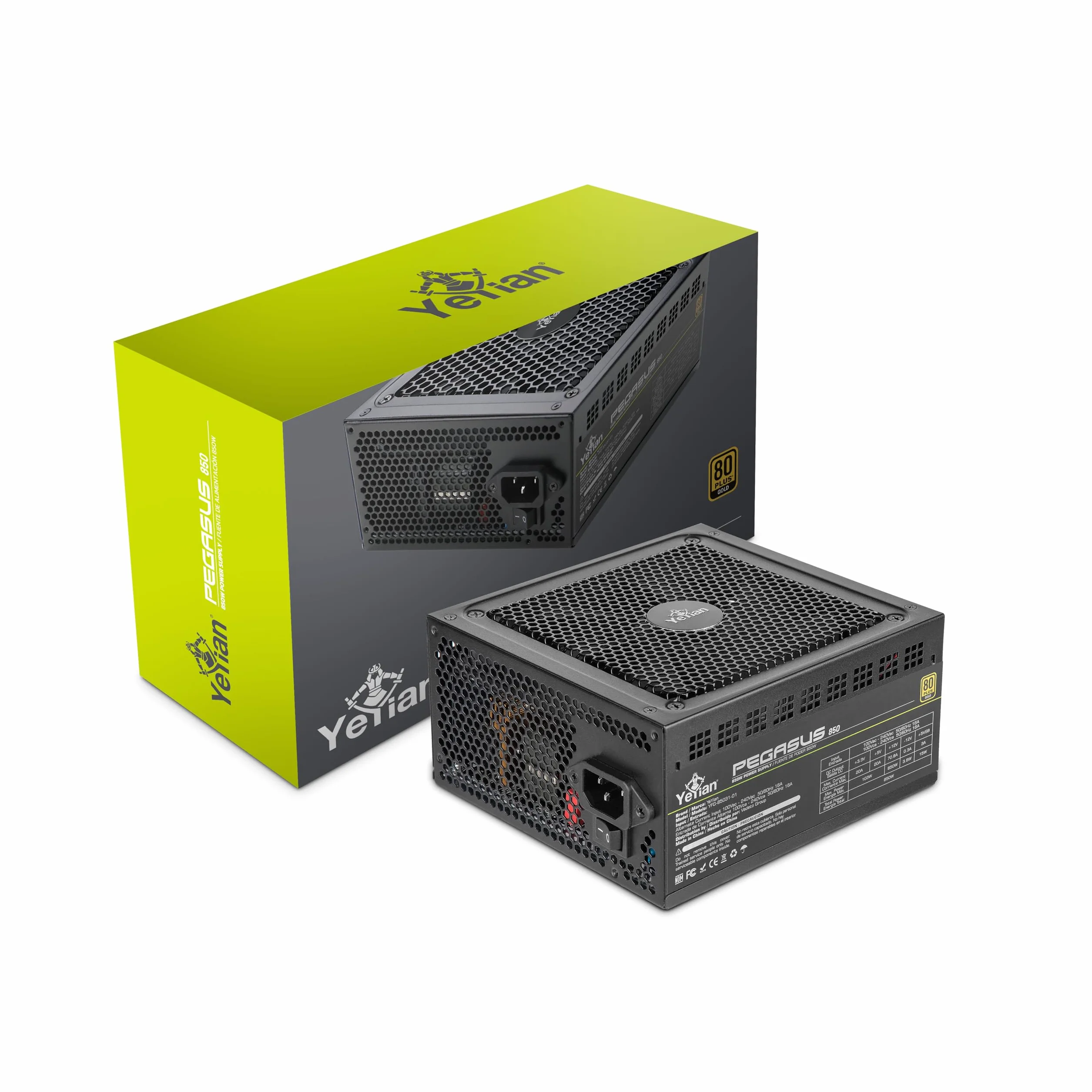 YEYIAN Pegasus 850W 80+ Złoty modułowy zasilacz do komputera PC | PCI-E generacja 5 | ATX 12V wersja 3.0 | 80+ Złota | Kable płaskie | Wentylator 140mm | Komputer do gier RTX 4070 Ti / 4080/4090