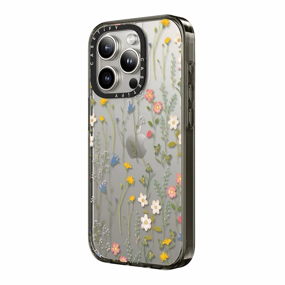 CASETiFY Kompaktowe etui ochronne do iPhone 15 Pro [smukłe/ochrona przed upadkiem z wysokości 1,2 m / bezprzewodowe ładowanie] - wymarzony wzór kwiatowy - przezroczysty czarny