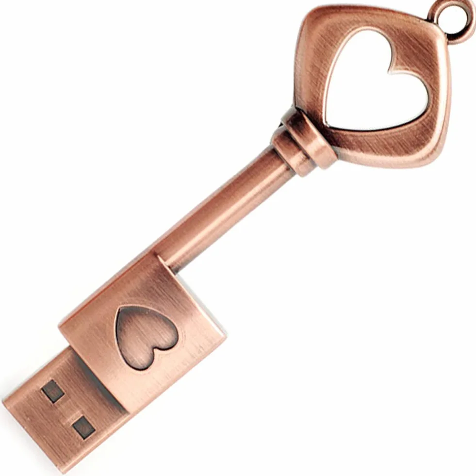 32 GB Pamięć USB, BorlterClamp Pendrive Retro Metalowy Miłość Serce Klucz Kształt
