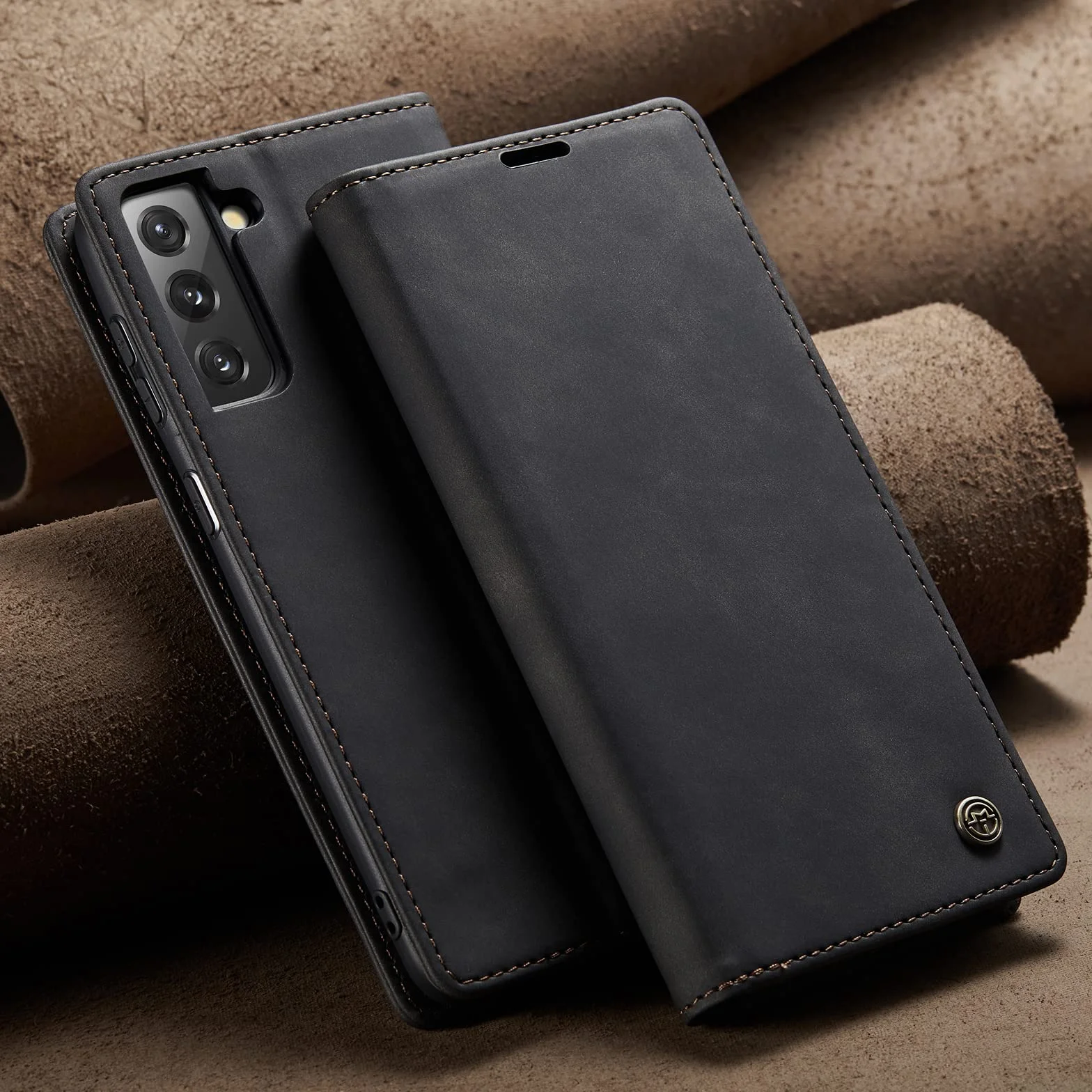 Etui do Samsung Galaxy S21 FE, Szczelina na karty, podpórka, Odporny na wstrząsy, premium ze skóry PU portfel, Flip Magnetyczny Skórzane etui do Samsung Galaxy S21 FE-Czarne