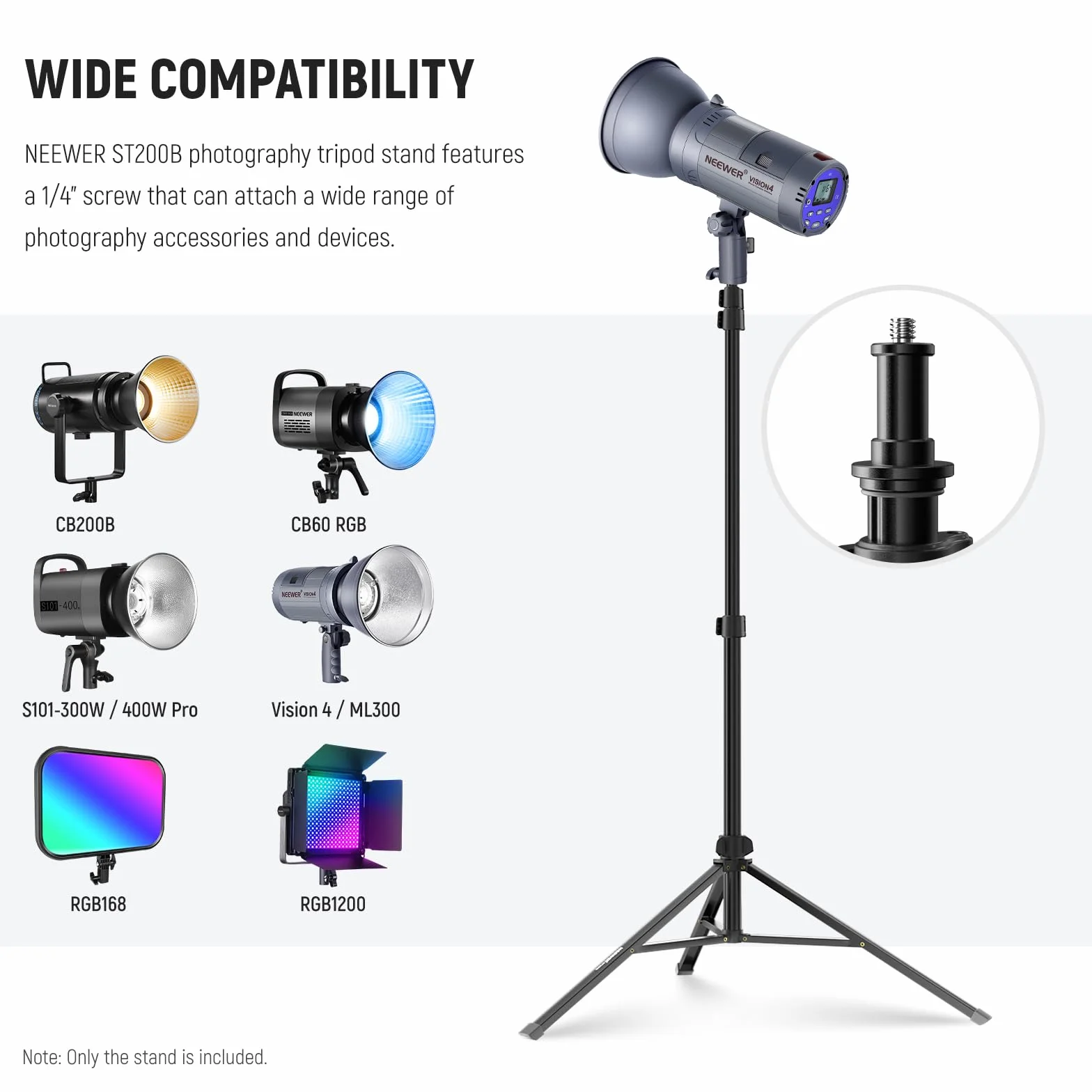NEEWER Stojak na oświetlenie fotograficzne 56-200 cm ze śrubą 1/10.2 cm, maksymalne obciążenie 8,8 lb/4 kg, aluminiowy przenośny statyw studyjny, stojak wideo na telefon do aparatu stroboskopowego