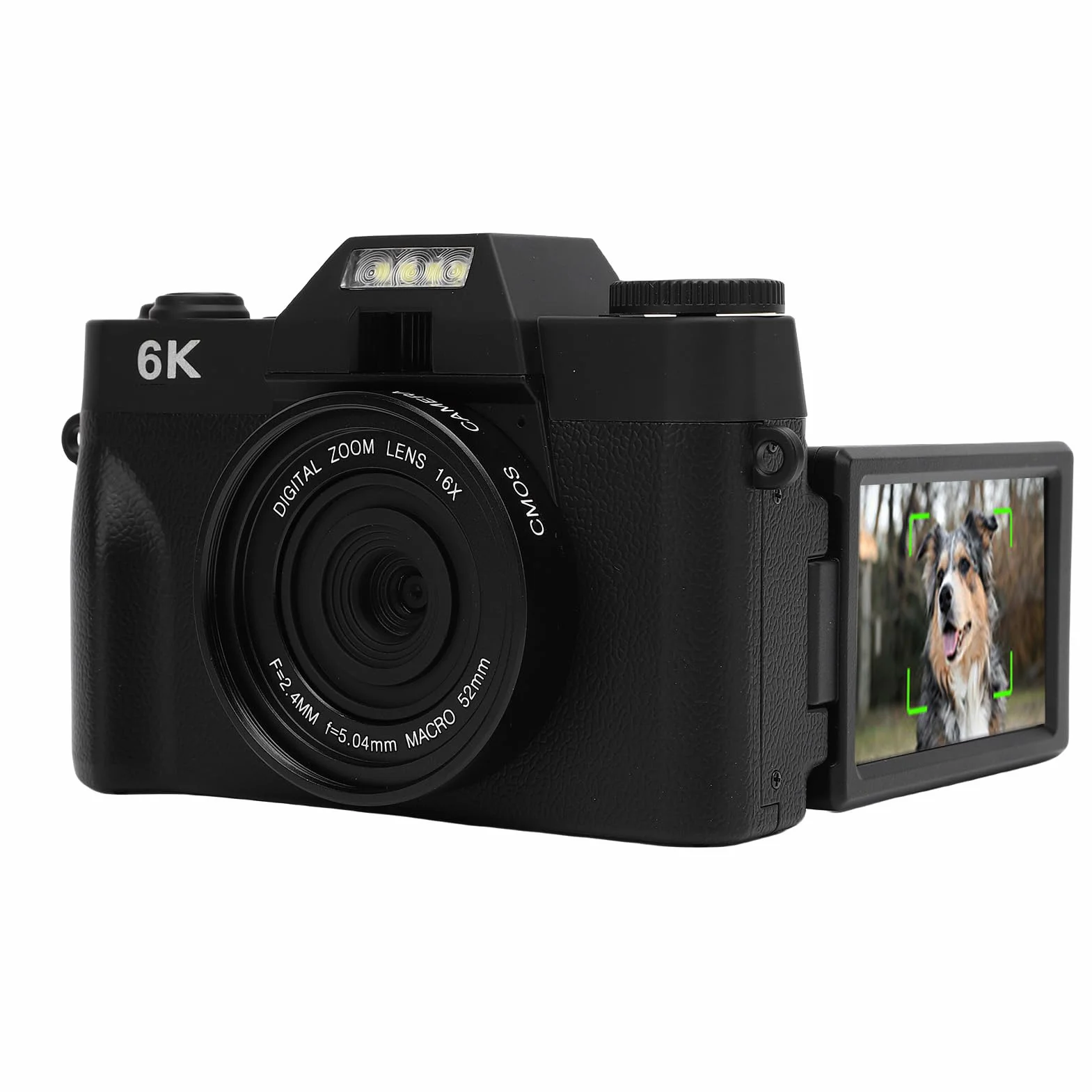 Aparat Cyfrowy 6K, 64MP Autofocus 16x Zoom Cyfrowy Aparat Fotograficzny z Transferem Wi -Fi, Błyskowa LED, Kompaktowa dla Dorosłych Nastolatków Początkujących (BLACK)