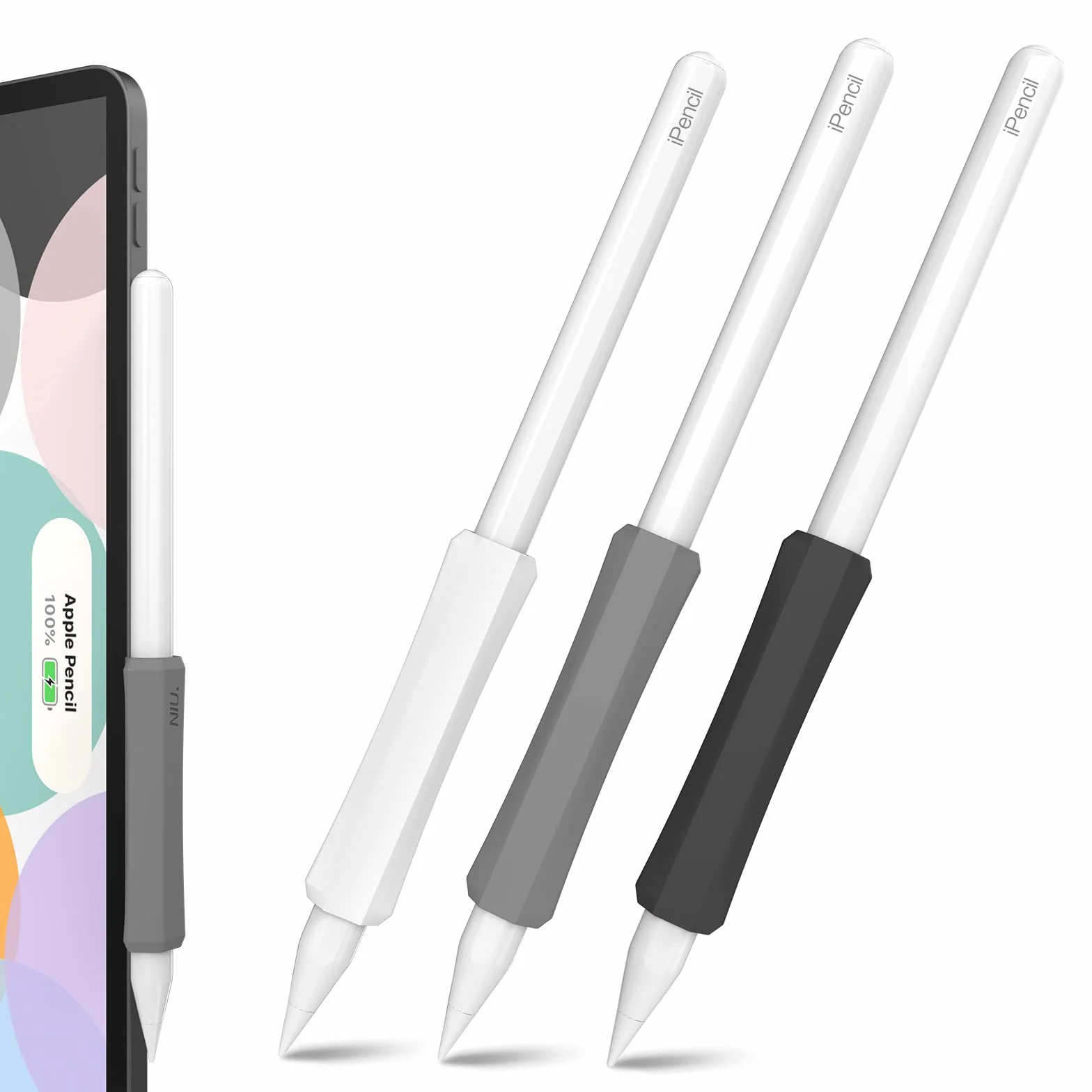 NIUTRENDZ Silikonowy uchwyt do Apple Pencil 2. generacji i Apple Pencil (USB-C) ergonomiczna konstrukcja pokrowiec ochronny biały szary czarny