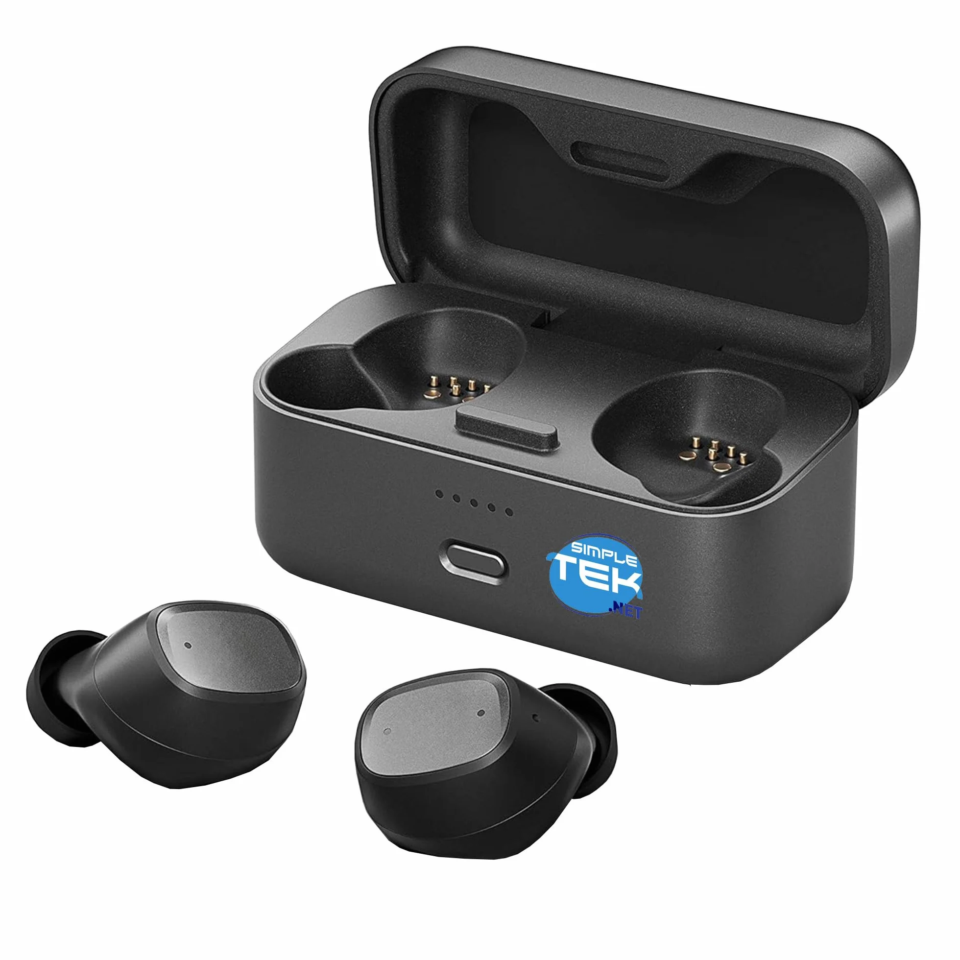 SIMPLETEK TWS bezprzewodowe słuchawki do gier 1D/2D z Bluetooth 5.1, czas pracy 5h + 15 h etui, podwójny mikrofon, IPX5 - czarny