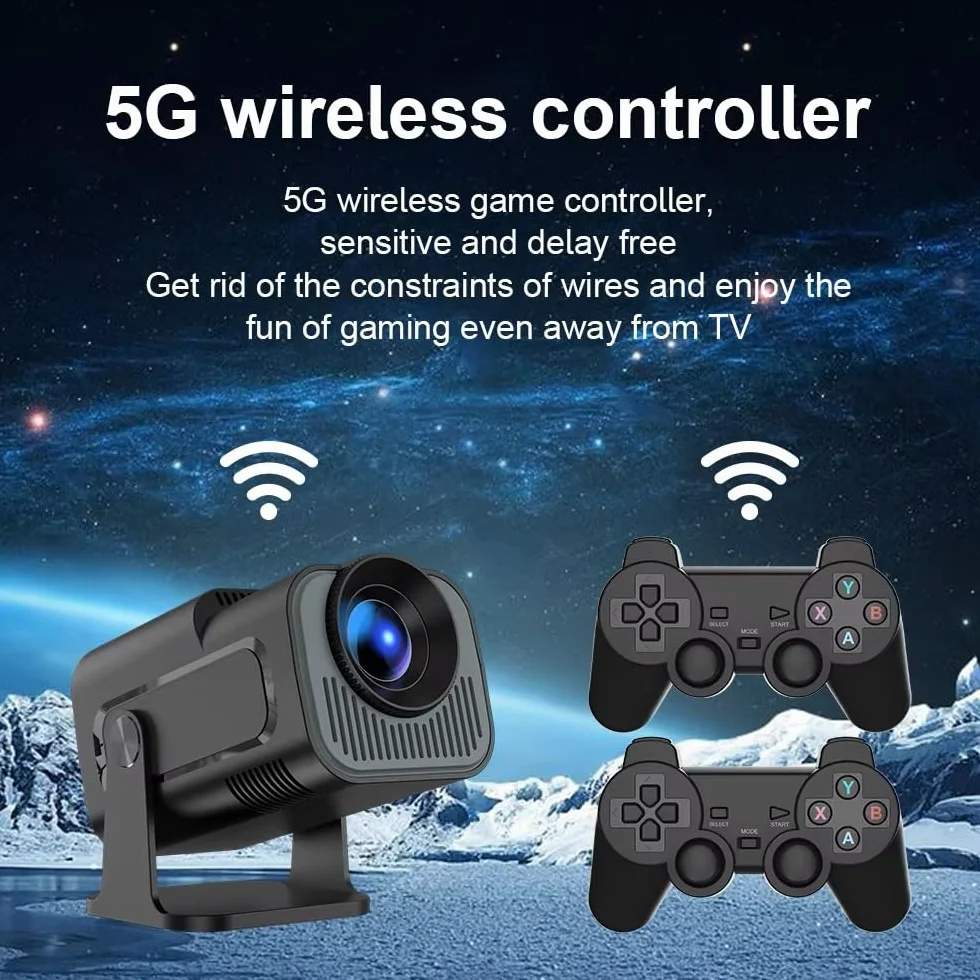 Projektor do gier HiFi 2 w 1, profesjonalny chip, projektor Android z 2 kontrolerami bezprzewodowymi 20 000