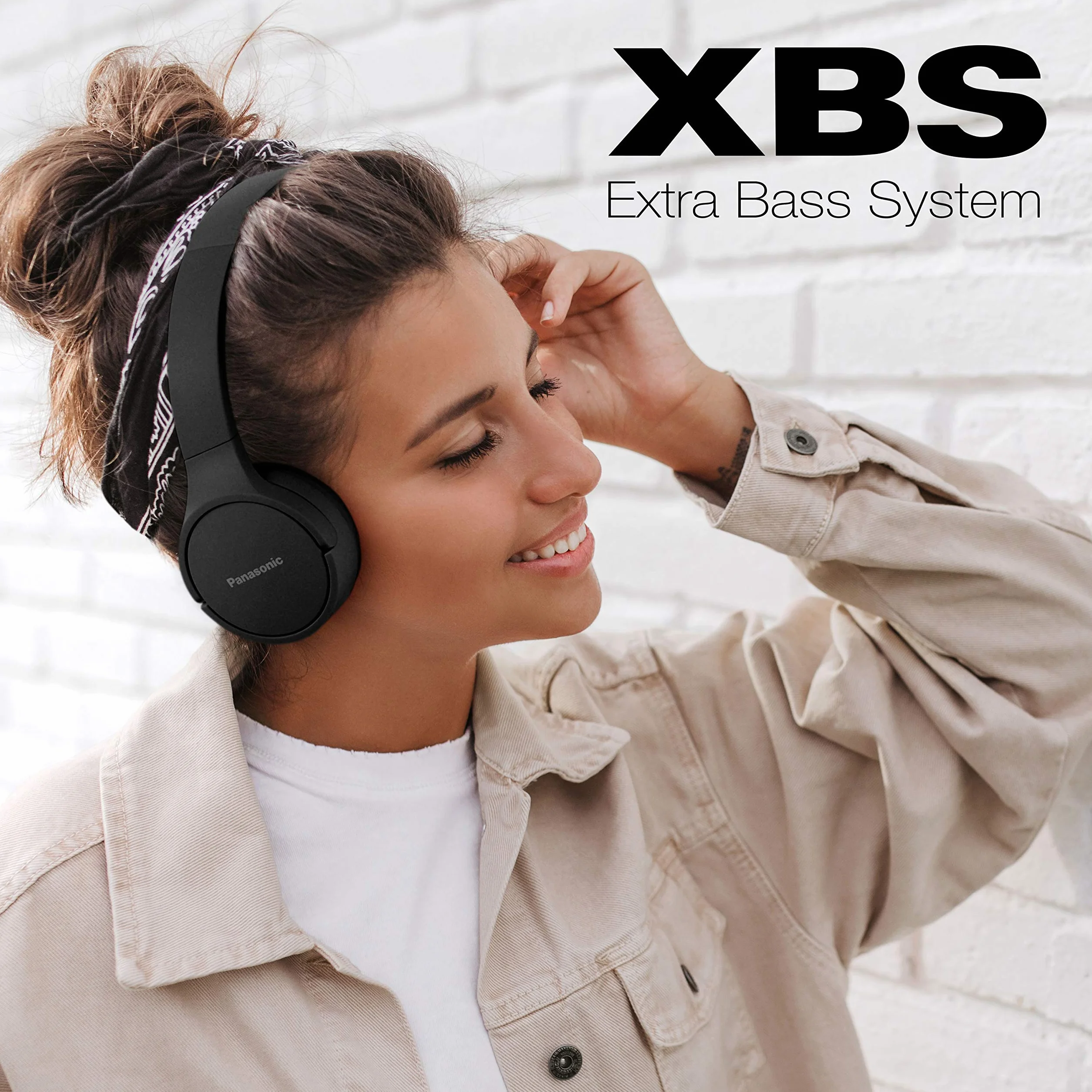 Panasonic RB-HF420 bezprzewodowe nauszne słuchawki Bluetooth w stylu ulicznym (potężny bas z systemem XBS, 50h odtwarzania, szybkie ładowanie), czarne