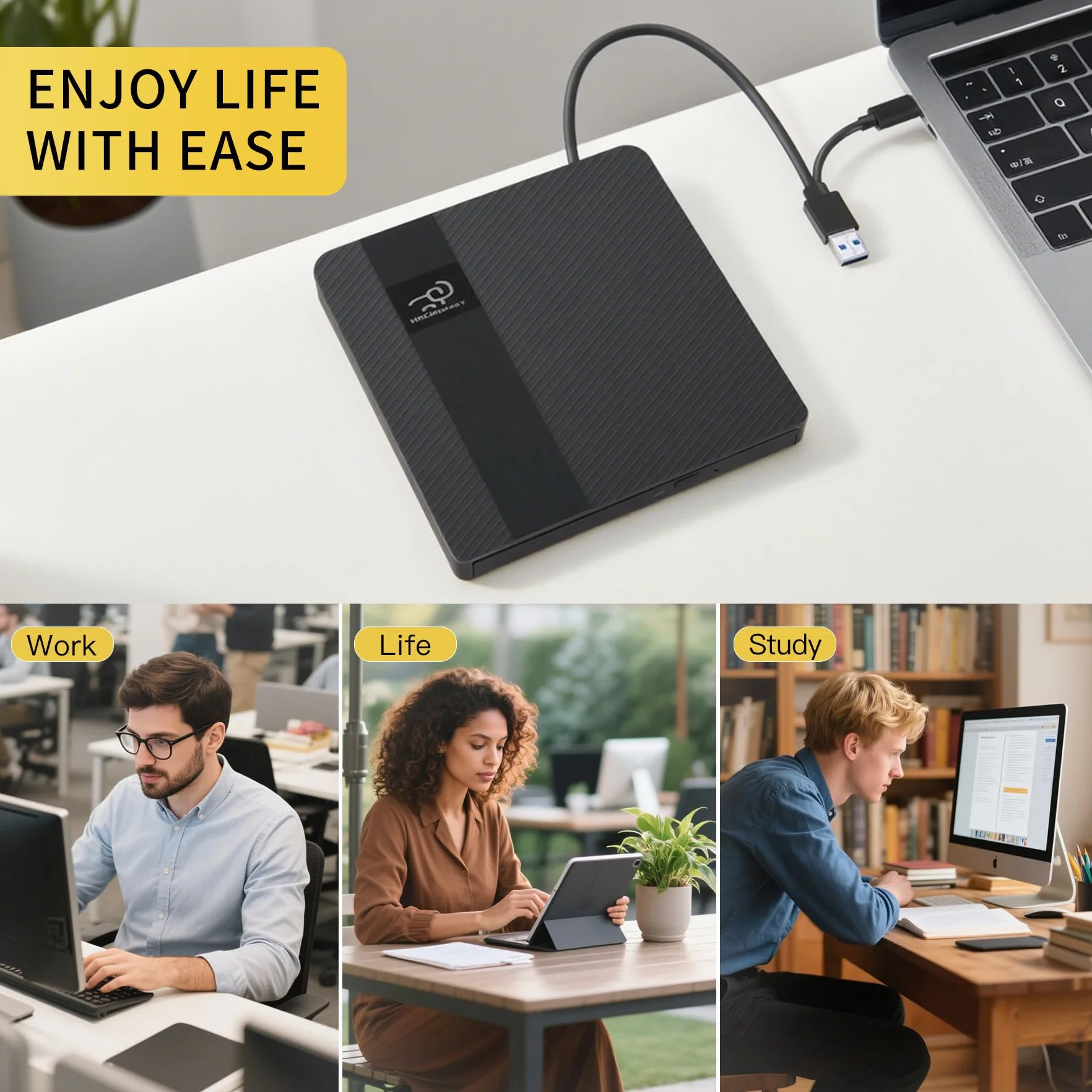 Zewnętrzny napęd CD/DVD USB 3.0 i typ C, smukły i przenośny czytnik nagrywarek DVD +/-RW CD ROM, kompatybilny z laptopem stacjonarnym PC Mac MacBook Pro/Air, Windows 11/10/8/7/XP, Linux (2 w 1)