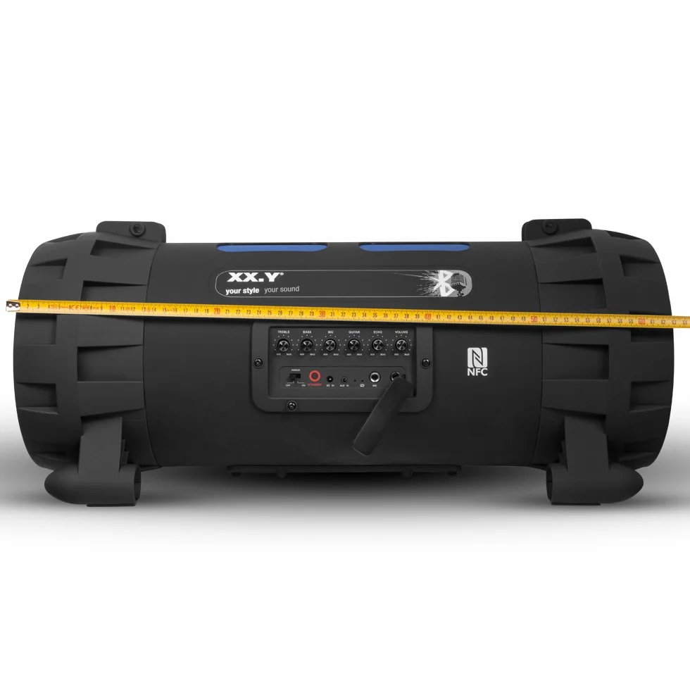 XX.Y P-127J przenośny głośnik Bluetooth Boom Box (NFC) z wbudowanym akumulatorem/wejściem audio do mikrofonu/instrumentu muzycznego/odtwarzacza MP3, czarny