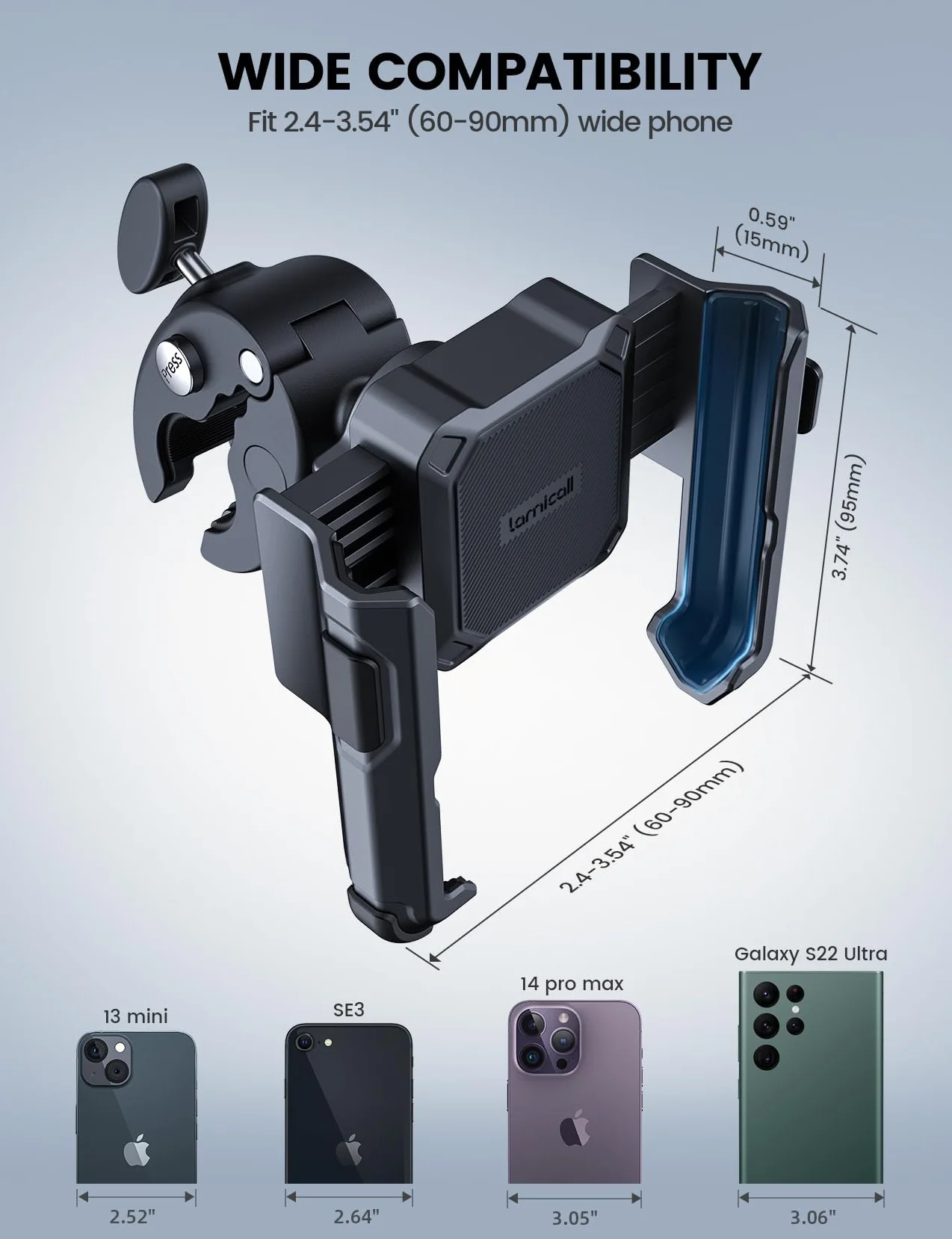Lamicall Motocyklowy uchwyt na telefon do filmowania - 【1s szybkie zapięcie】Uniwersalny uchwyt na telefon motocyklowy do telefonu iPhone 16 15 14 13 12 Pro Max Plus Mini, Xs XR, Samsung, 4,7-7 cala