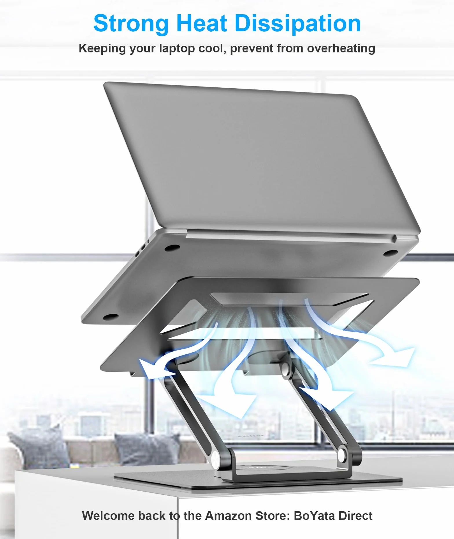 BoYata Stojak na laptopa na biurko, Regulowany stojak na komputer z podstawą obrotową 360°, Ergonomiczny, składany uchwyt na laptopa, Kompatybilny ze wszystkimi notebookami do 17"-Szary
