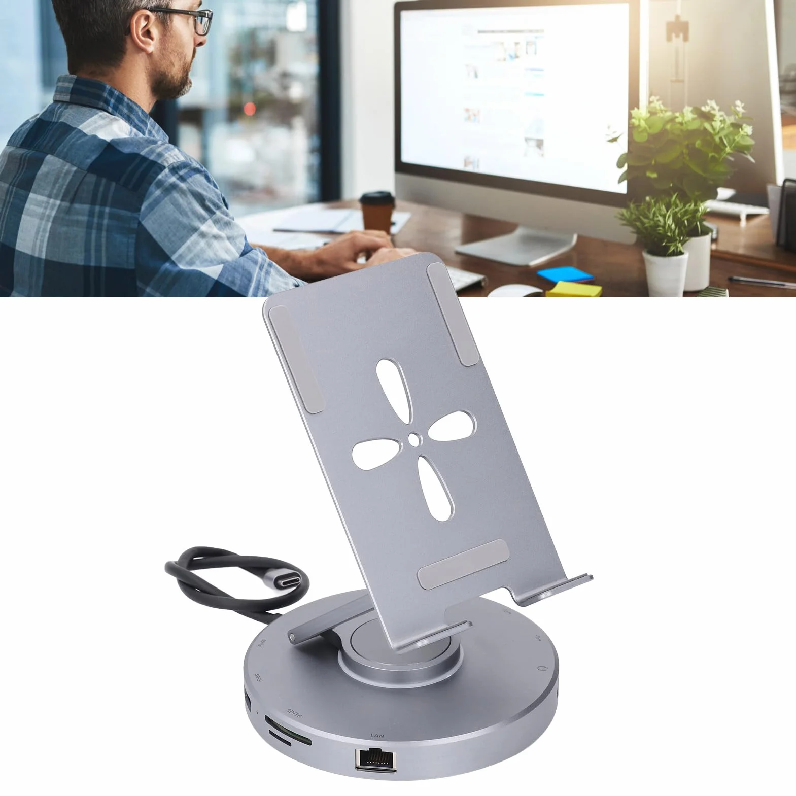 Emoshayoga Stacja Dokująca USB Typu C z regulowaną podstawą do Laptopów, Tabletów i Przenośnych urządzeń do Gier