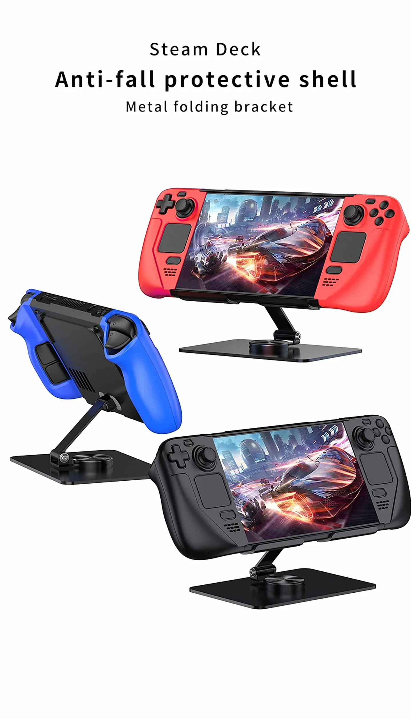 COQUE Etui na ręczną konsolę do gier na Steam Deck, metalowy składany stojak 2 w 1, do gier mobilnych Steam Deck-Red