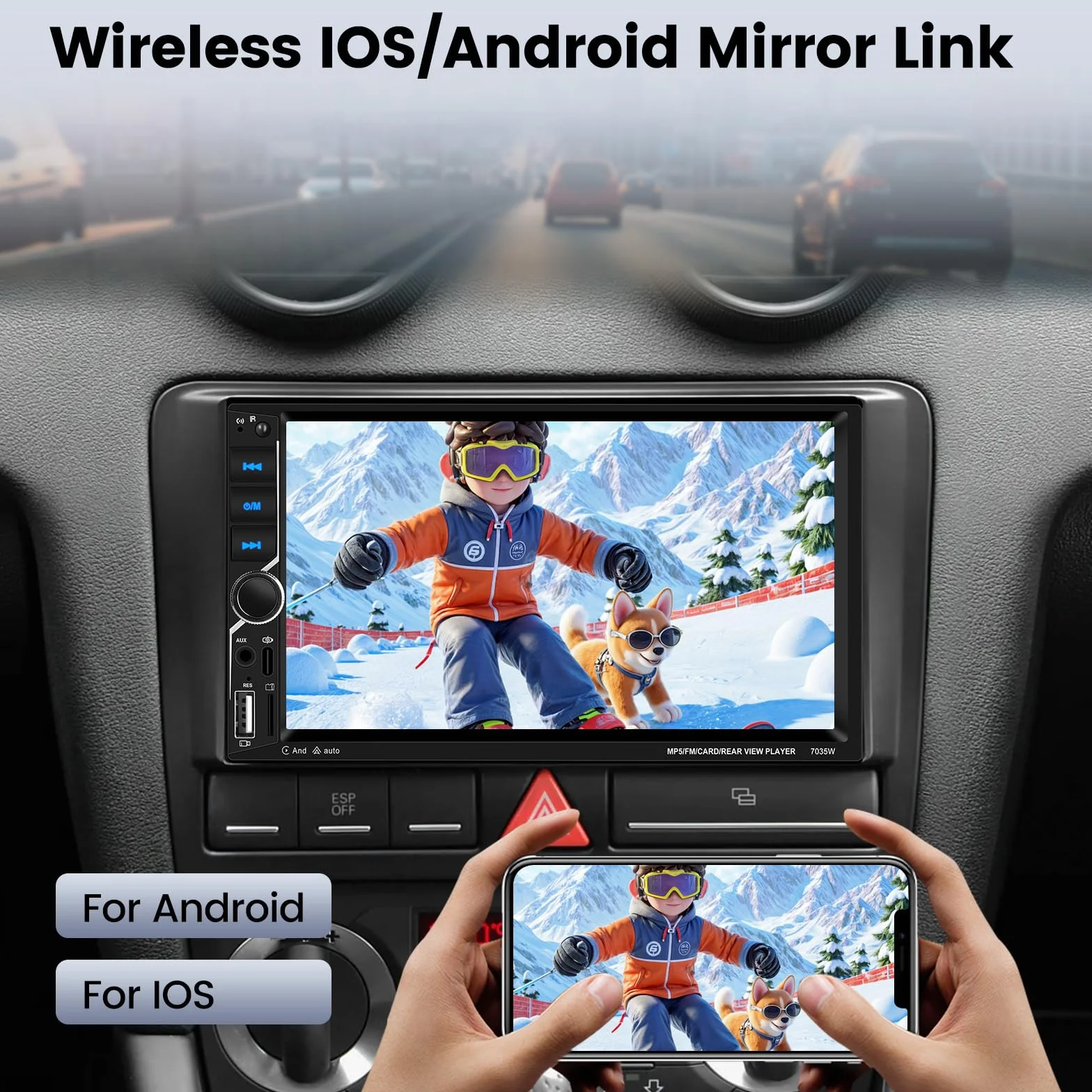 NHOPEEW Radio samochodowe 2 DIN z CarPlay i Android Auto – 7-calowe radio z ekranem dotykowym – Mirror Link, FM, sterowanie kierownicą, USB, AUX + kamera cofania AHD