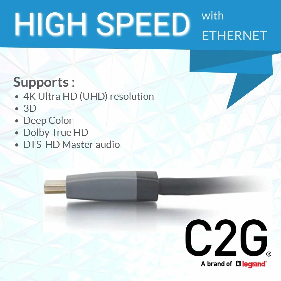 C2G Kabel HDMI, 4K, kabel HDMI o wysokiej prędkości, Ethernet, kabel HDMI w ścianie, CL2, 60 Hz, 49,2 stopy (15 metrów), czarny, przewody to Go 42527