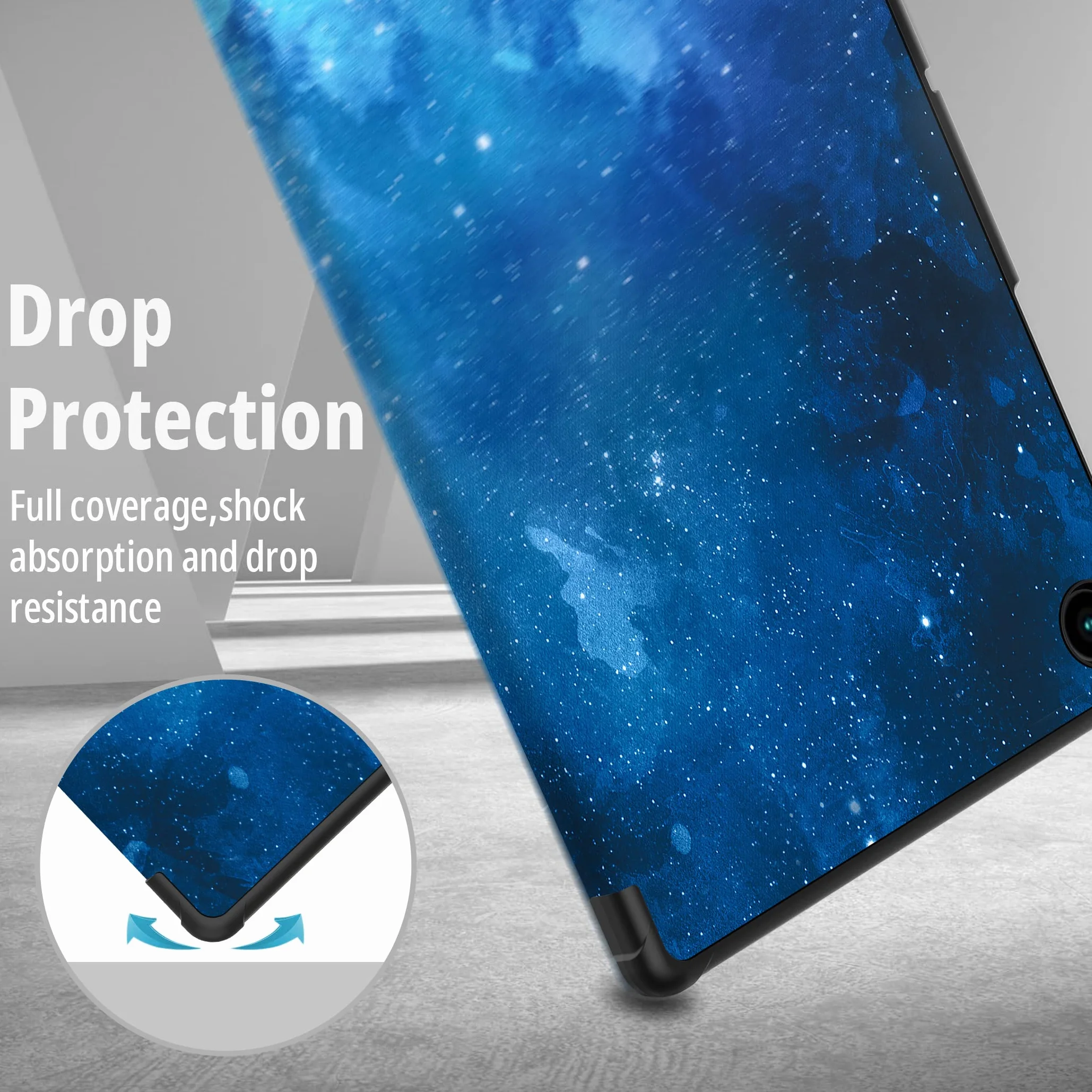 EasyAcc Etui kompatybilne z Samsung Galaxy Tab A8 10,5 cala 2021/2022 SM-X200 SM-X205 Tablet, ultracienki, inteligentny, skórzany pokrowiec, niebieskie gwiazdy