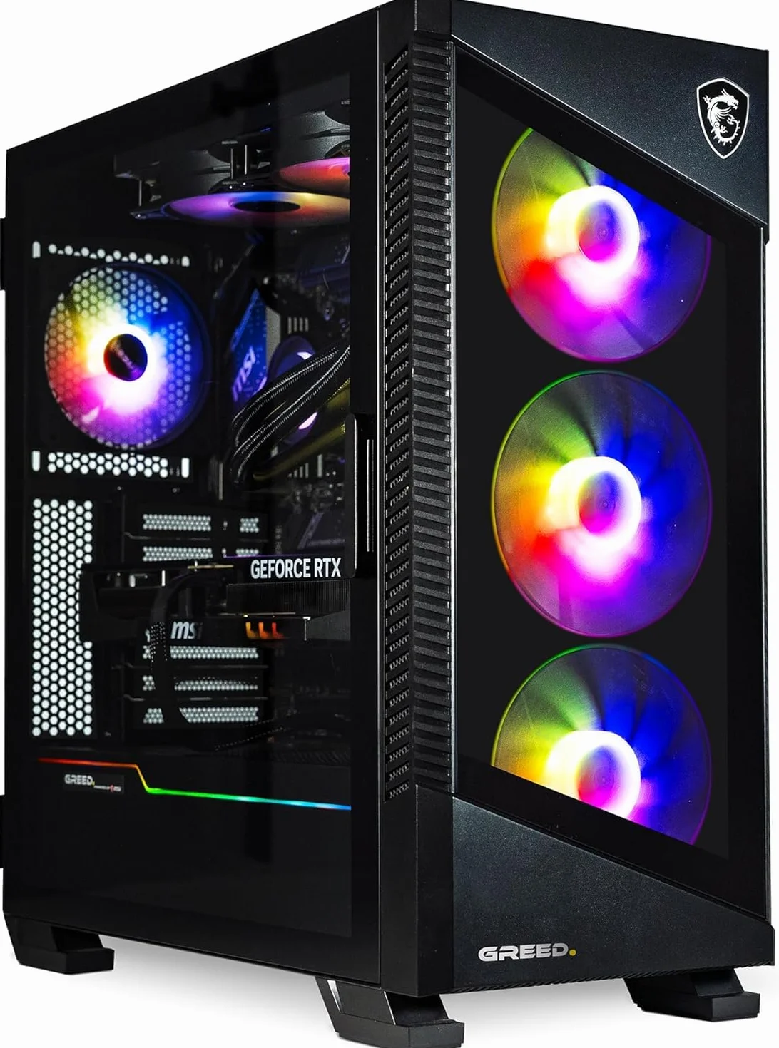 Greed® MK5 komputer gamingowy High End - AMD Ryzen 5 9600X + Nvidia Geforce RTX 5070 12 GB - szybki PC RGB + Desktop Raytracing 4K - 5,4 GHz - 32 GB DDR5 RAM - 1TB SSD - Wi-Fi + Windows 11 Pro