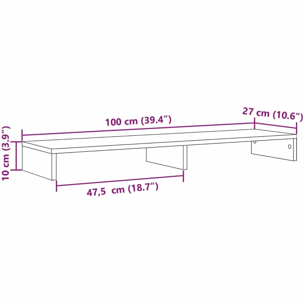 vidaXL Podstawka pod monitor, przydymiony dąb, 100x27x10 cm