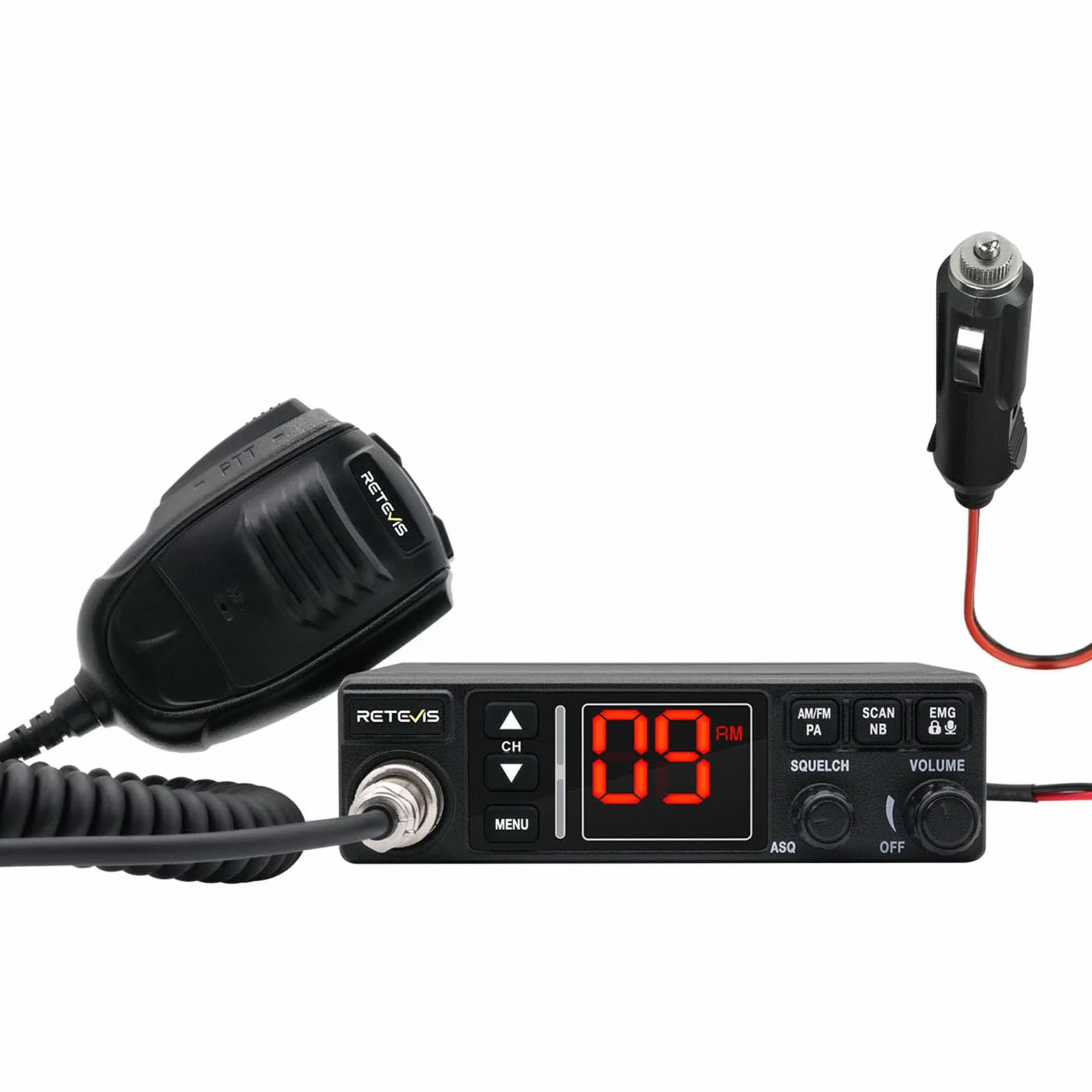Retevis MB63A CB radio AM/FM CB z systemem odprowadzania ciepła/PA 12/24V, filtr szumów NB/ANL, VOX, EMG CH9/19, radiotelefon do samochodów kempingowych (1 sztuka, czarne)