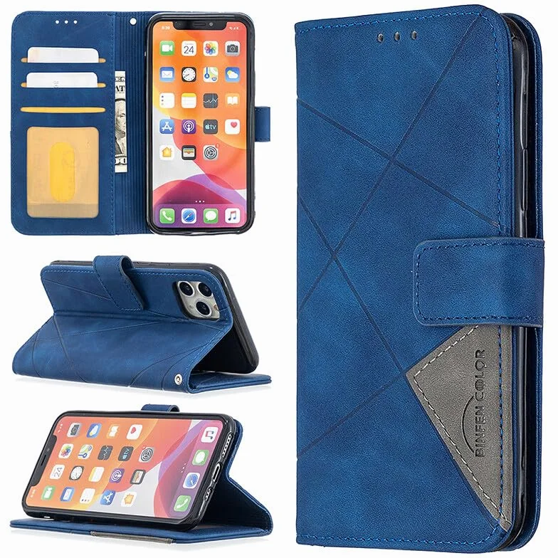 dla iPhone 13 PRO (kolor: niebieski) Trwały skórzany portfel Magnetyczne etui z klapką do gniazd kart telefonicznych