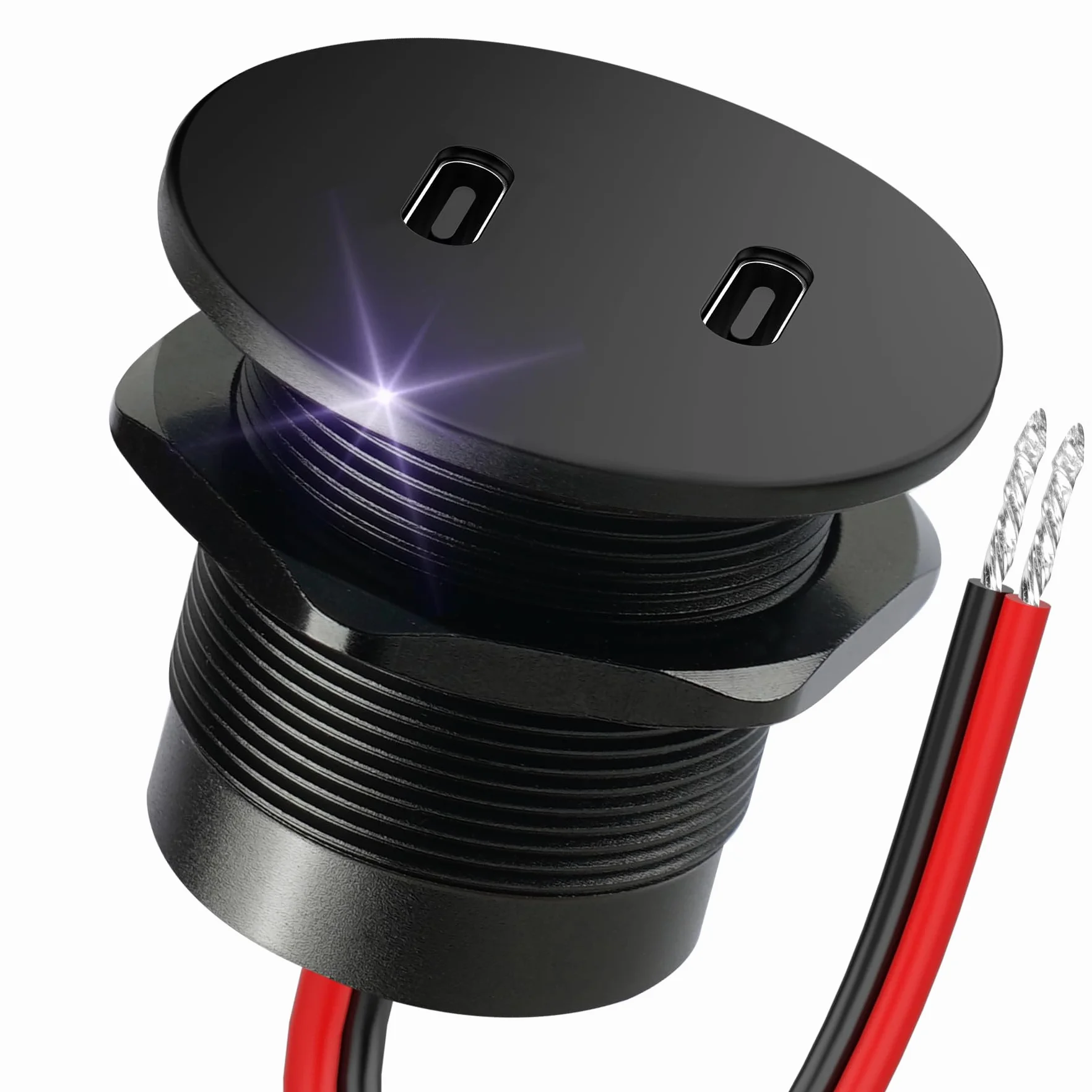 Gniazdo USB C 12V 40W, gniazdo USB, całkowicie aluminiowe, podwójne typu C, PD 3.0 20W, szybka ładowarka, do kampera, furgonetki, przyczepy kempingowej, ciężarówki (1 opakowanie)