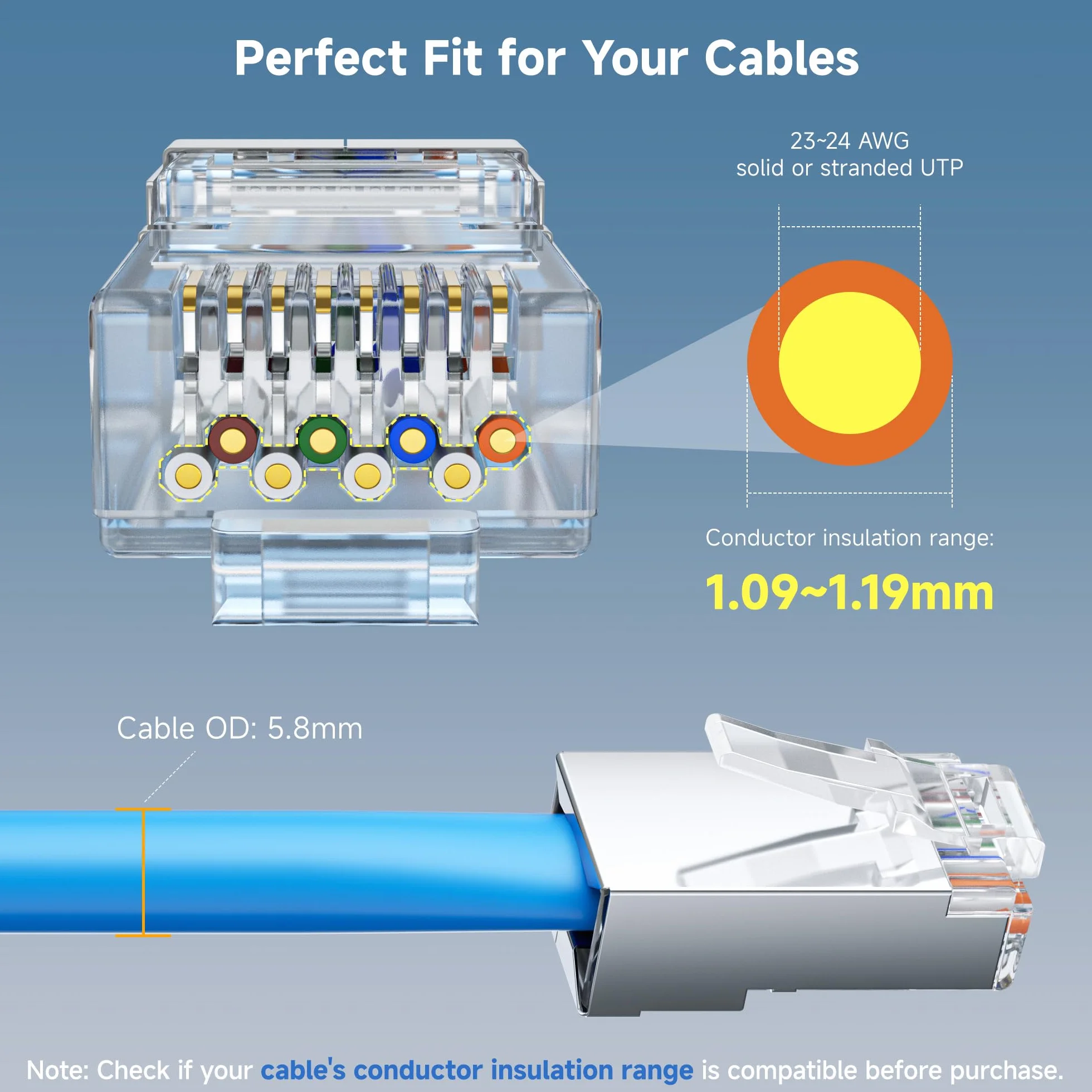 Cable Matters 100 sztuk ekranowanego złącza RJ45 Cat 6A (końcówki Cat 6A / złącze Cat6A / wtyczki modułowe RJ45/wtyczki Ethernet/złącze sieciowe) do stałego lub skręconego kabla Ethernet S/FTP