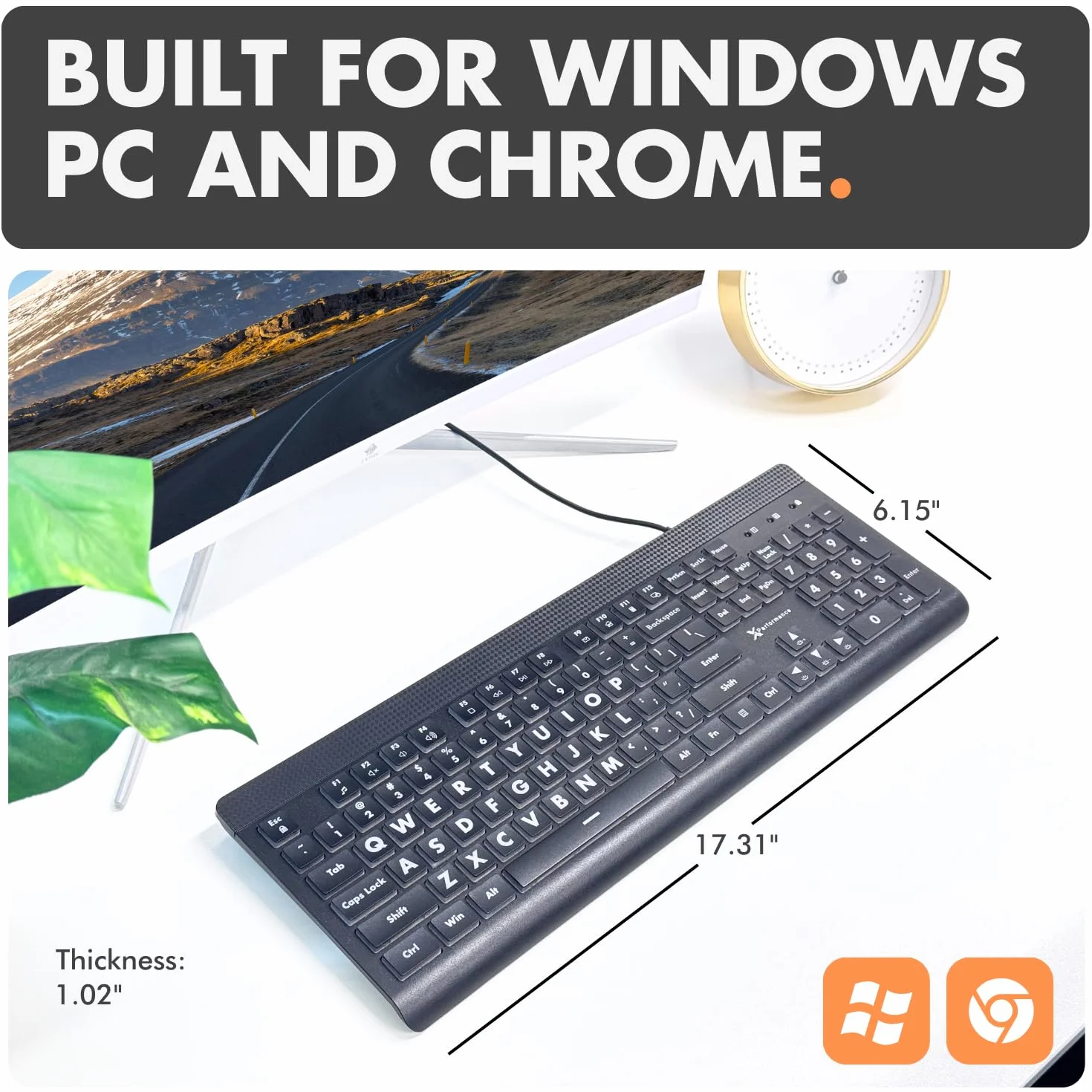 X9 Podświetlana klawiatura komputerowa z dużym nadrukiem - łatwe do zobaczenia duże litery - podświetlana klawiatura przewodowa USB z 7-kolorowym podświetleniem, pełnowymiarowa podświetlana klawiatura