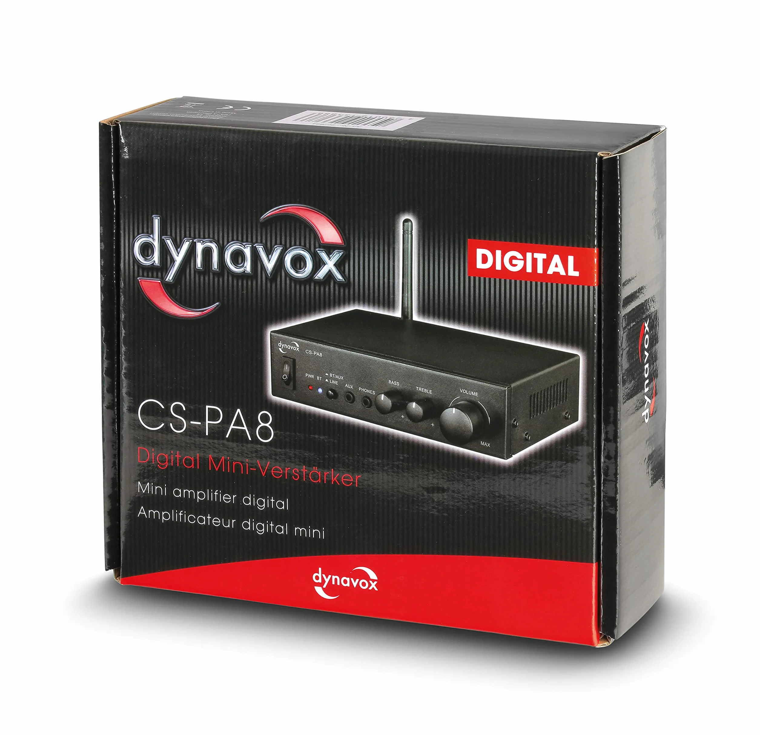 Dynavox Mini wzmacniacz CS-PA8, wzmacniacz cyfrowy stereo, zaciski przyłączeniowe, zintegrowana antena BT i złącze słuchawkowe, czarny