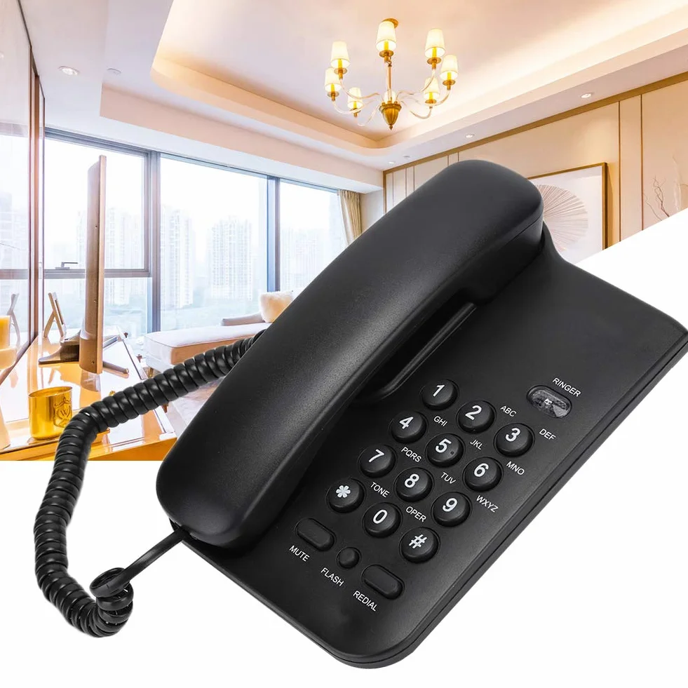 Telefon stacjonarny przewodowy, KX-T3026CID Angielski telefon stacjonarny do domowego biura w hotelu (czarny)