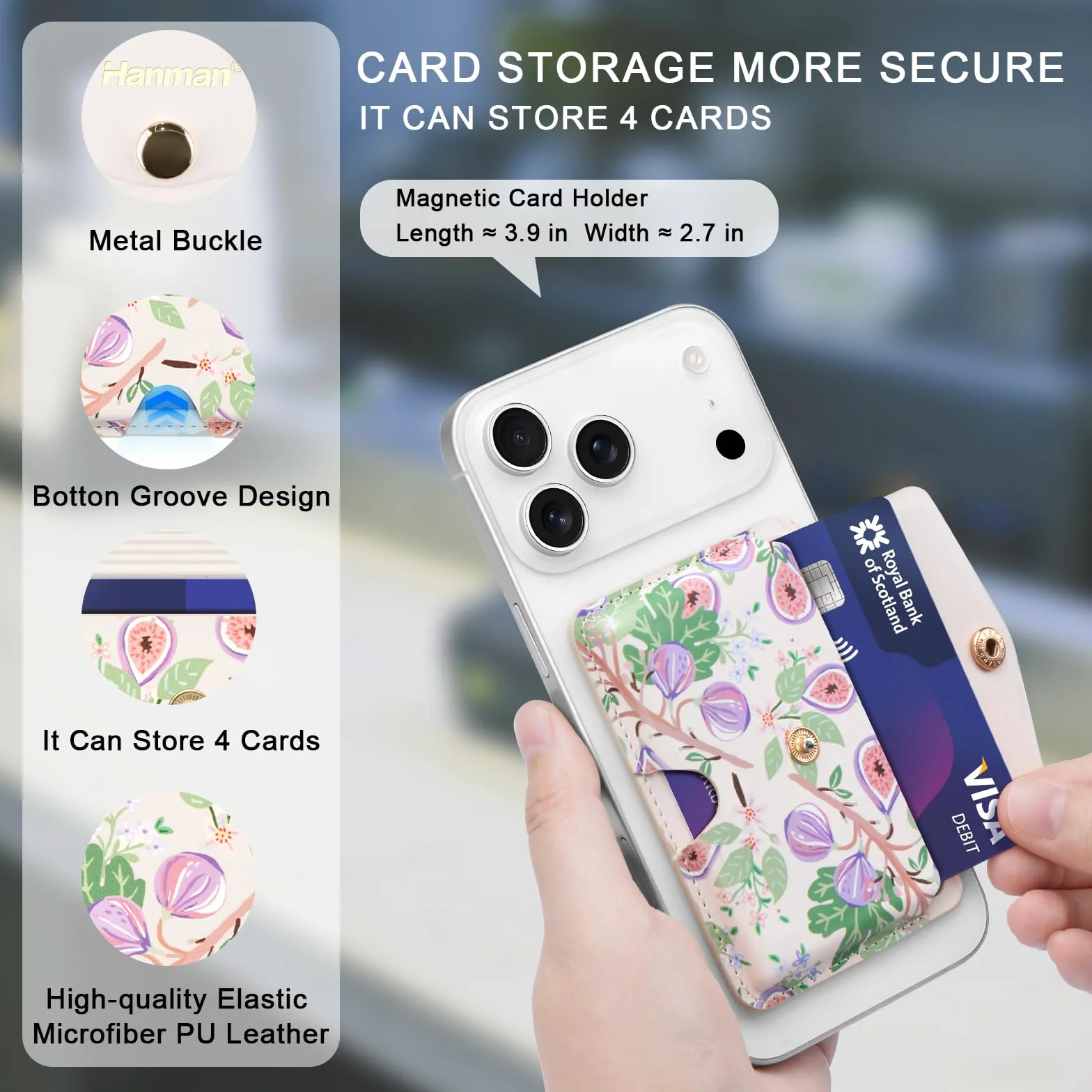 Hanman Magnetyczne etui na karty kompatybilne z iPhone 17/16/15/14/13/12 skórzane portfel na telefon