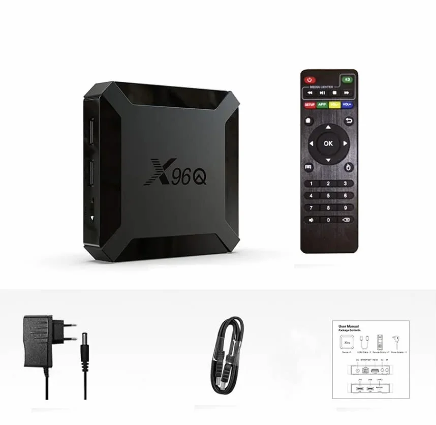 X96Q 2GB RAM16 GB ROM Box Android TV Box Media Player Wysoka jakość (Android 9.0) z pilotem i kablem HDMI, odtwarzacz multimedialny 4K chromecast TV Box