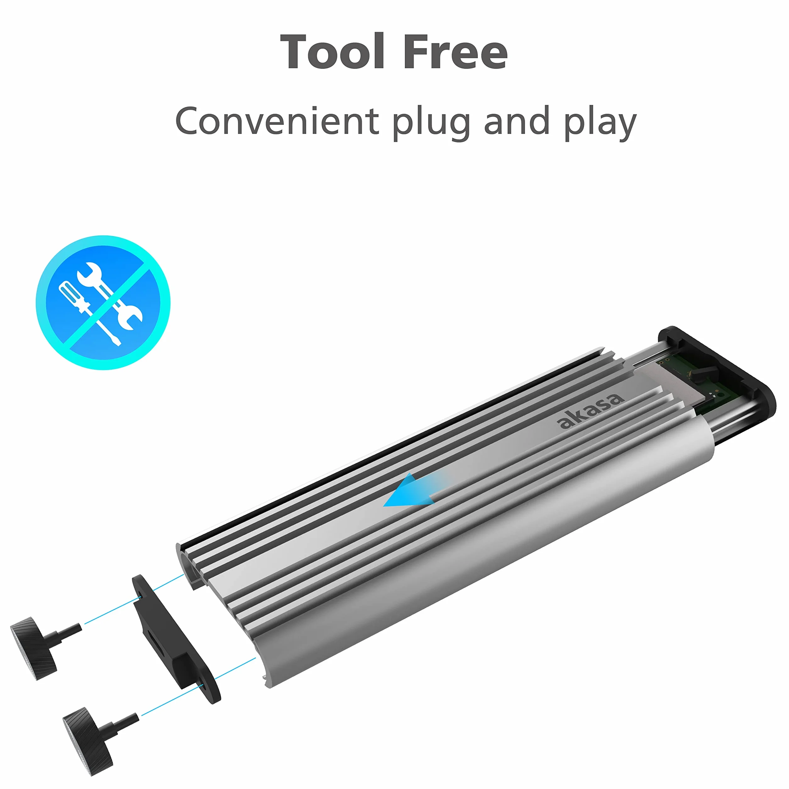Akasa M.2 PCIe NVMe SSD na USB 3.2 Gen 2x2 aluminiowa obudowa | szybkość transferu 20 Gb/s, zewnętrzna obudowa SSD bez użycia narzędzi, przestrzeń szara, w zestawie torba do przenoszenia i podkładka termiczna, AK-ENU3M2-07