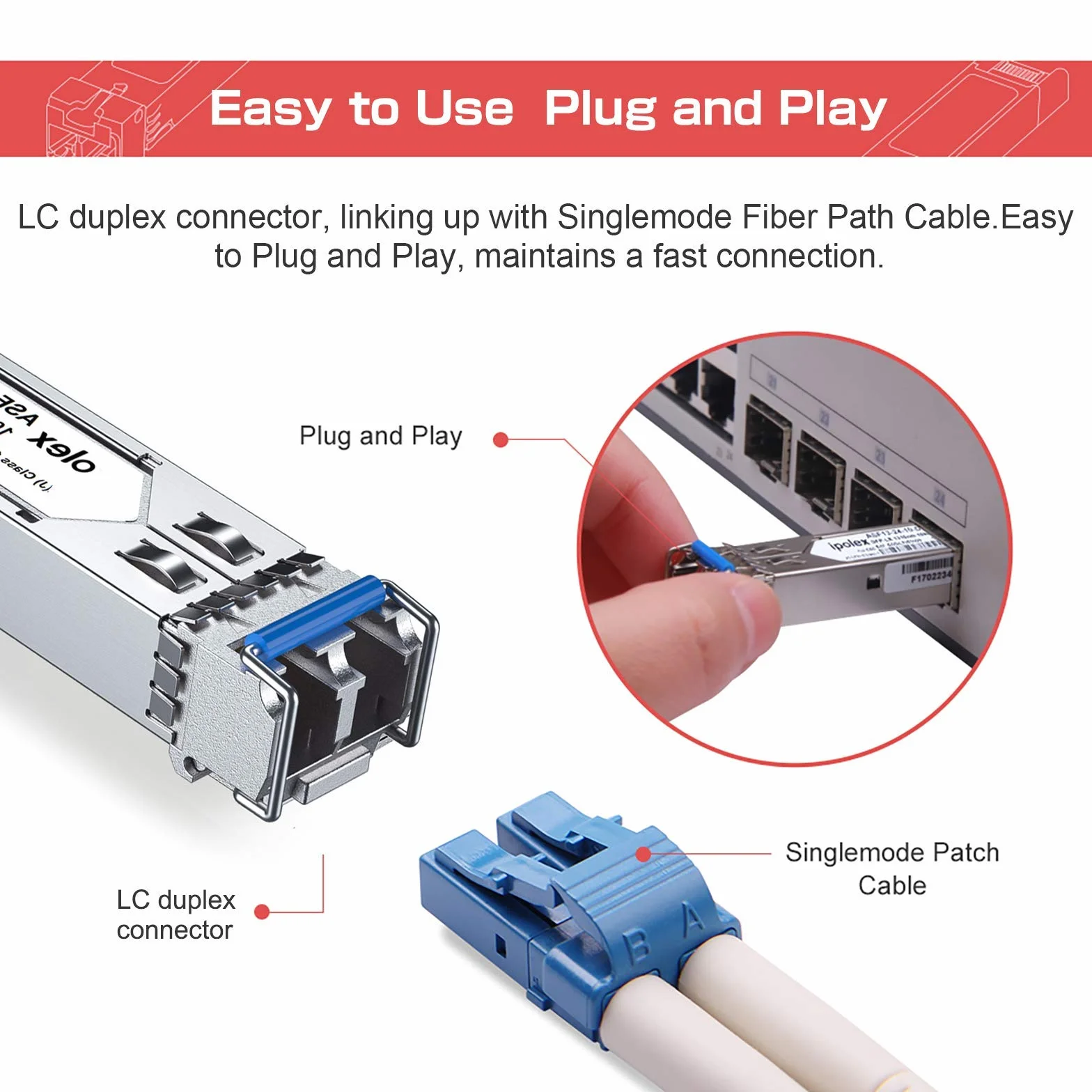 ipolex 1 PC 1G SFP LX jednomodowy moduł LC Transceiver, 1000Base-LX Mini-Gbic moduł kompatybilny z Cisco GLC-LH-SMD, Ubiquiti UF-SM-1G, Meraki, Netgear, Mikrotik, Zyxel itp. (SMF, 1310 nm, 20 km).