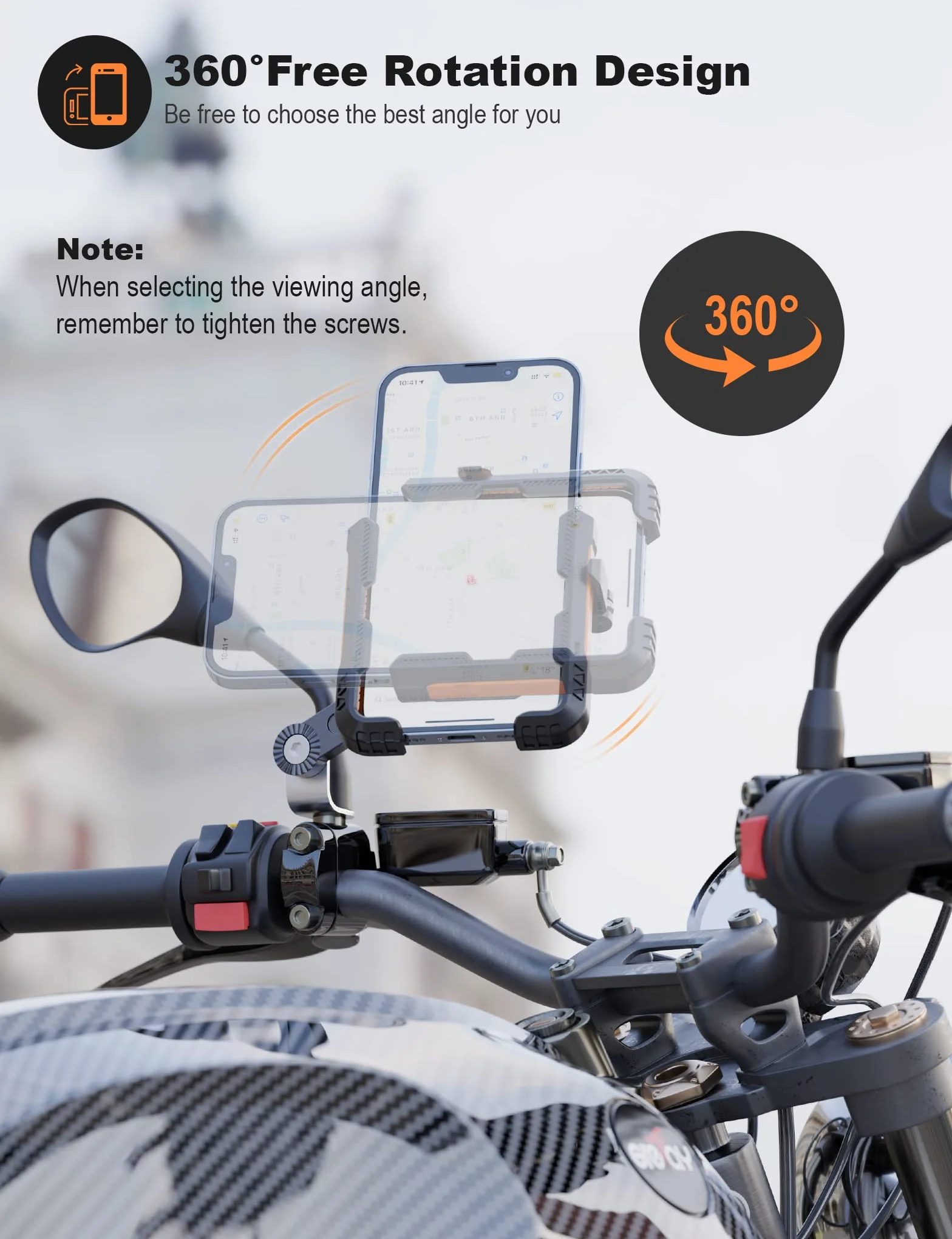 Grefay Motocykl Uchwyt na Telefon uchwyt na Kierownicę Motocykl Uchwyt na Telefon Lusterko Wsteczne (2 Metody Połączenia + 1 S Szybki Demontaż) z 360 Obrotem Dla Smartfona 4.0-7.0 Cala