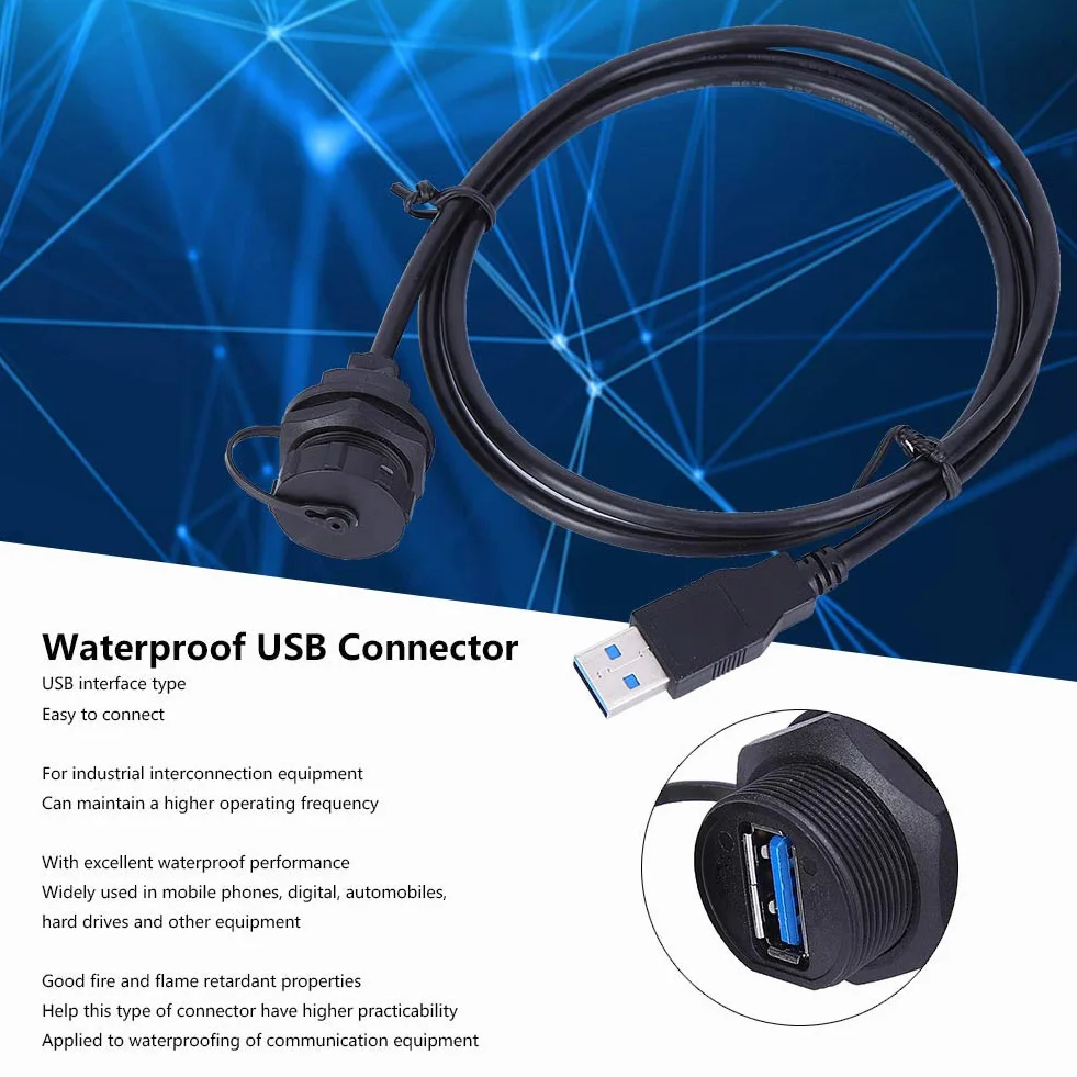 Wodoszczelne złącze USB 3.0, męskie złącze kablowe, montaż na panelu sterowania, adapter do telefonów komórkowych, samochodów, dysków twardych, przemysłowych