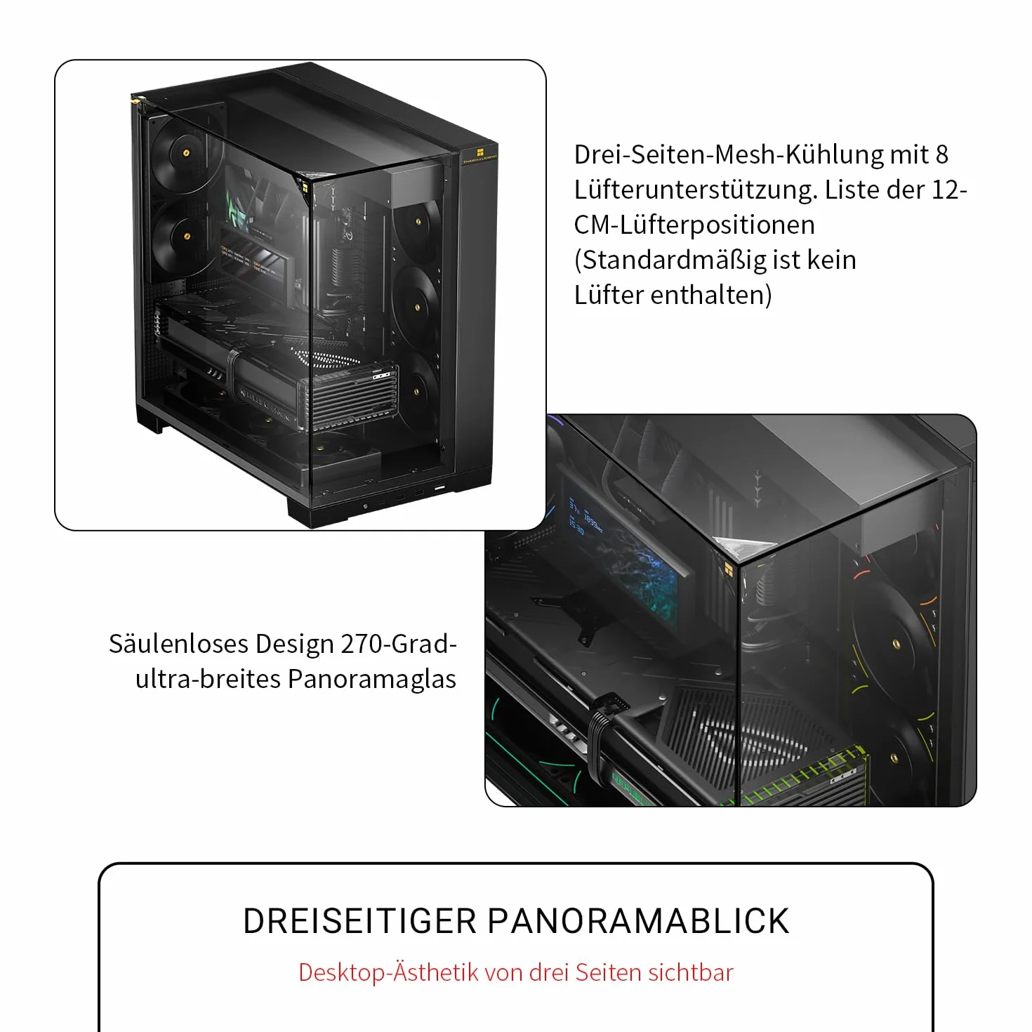 TR-Thermalright A70 panoramiczna obudowa przeszklona ukryte zarządzanie kablami + montaż bez użycia narzędzi, obsługuje płyty główne ATX, M-ATX i ITX oraz karty graficzne do 420 mm, zaprojektowana do