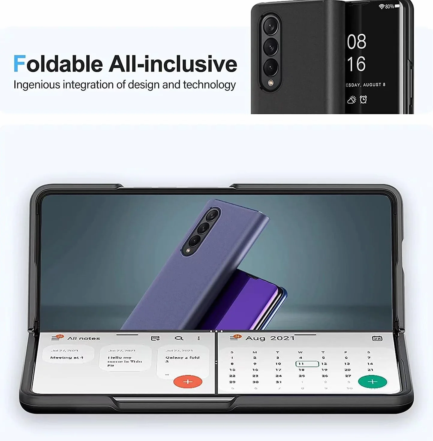 Etui do Samsung Galaxy Z Fold 3, etui z klapką z funkcją stojaka, PC/PU półprzezroczysty wygląd, odporne na wstrząsy etui ochronne na telefon Samsung Galaxy Z Fold 3, czarne