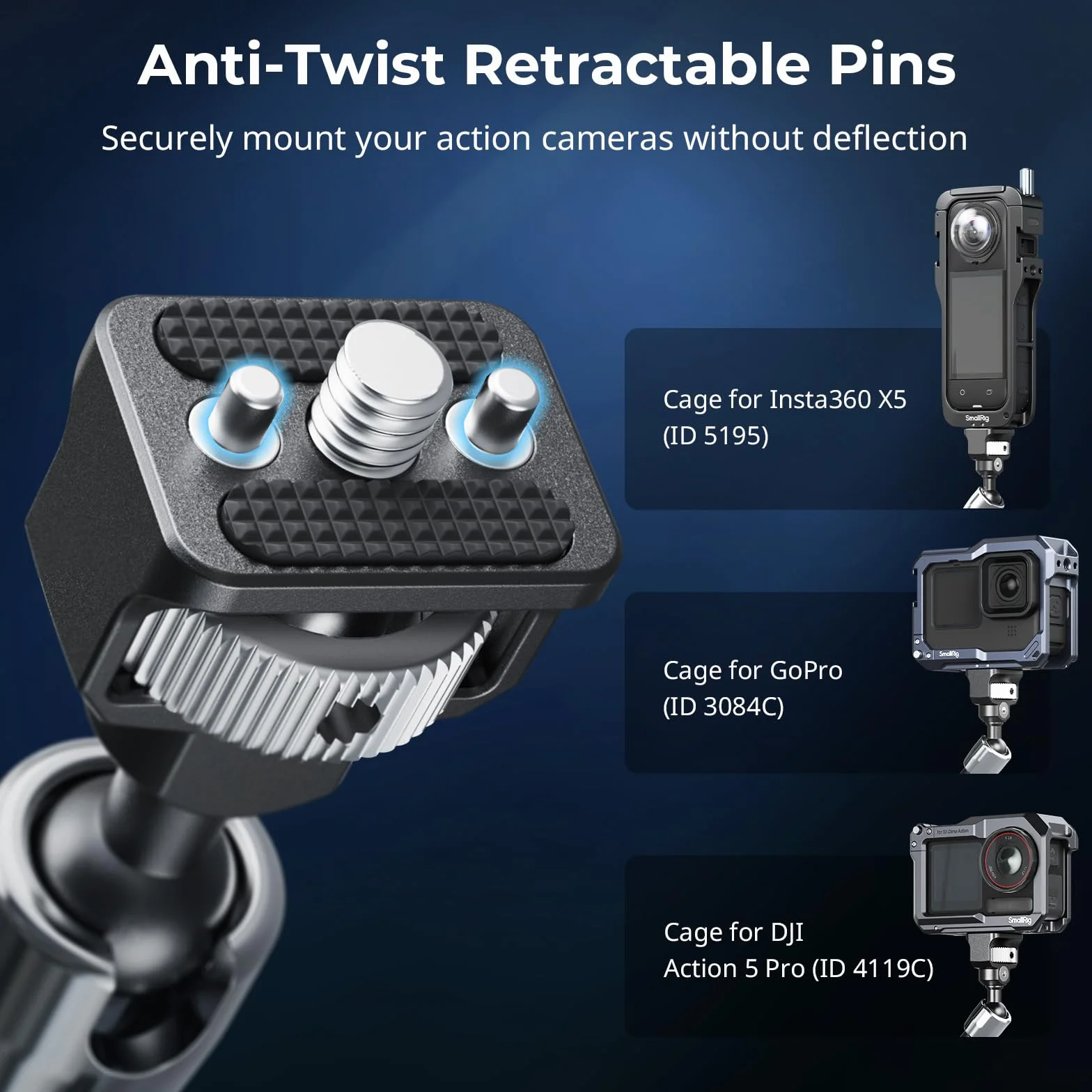 SMALLRIG Ramię Magic Arm 11 cali z zaciskiem w kształcie kraba, ramię ze śrubą 1/4"-20 i chowanymi bolcami, do kamer sportowych, monitorów, lamp wideo i mikrofonów - 5311