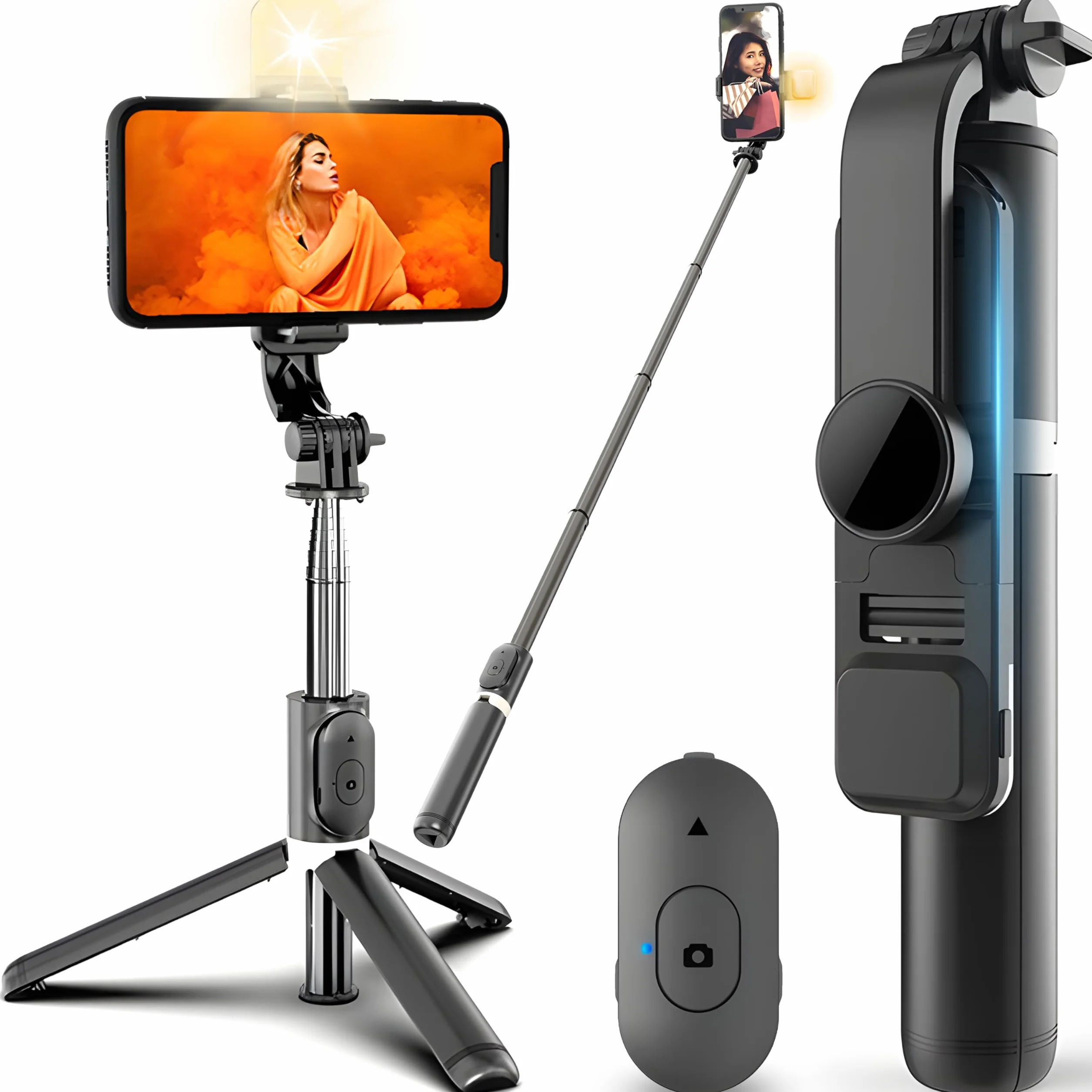 Retoo Selfie Stick Bluetooth Statyw Wysuwany Do 104 cm Telefon komórkowy Obrotowy 360° Stojak Bezprzewodowy Pilot Zdalnego Sterowania Smartfony